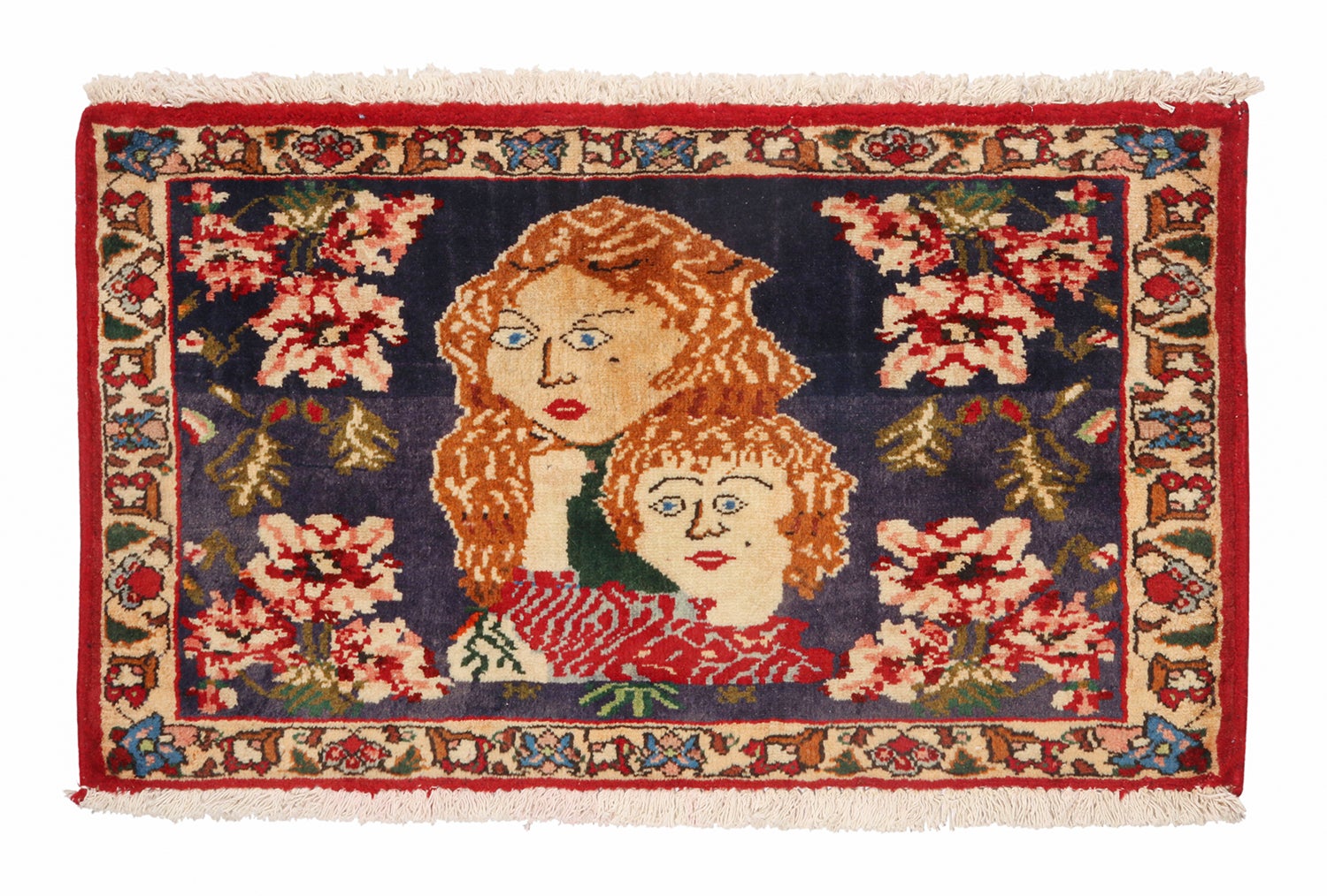Gabbeh Vintage-Teppich in Rot und Braun mit Bildern und Mustern von Teppich & Kelim