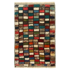 Vintage Gabbeh rug in White, Blue, Green, Red Tribal Geometric Pattern