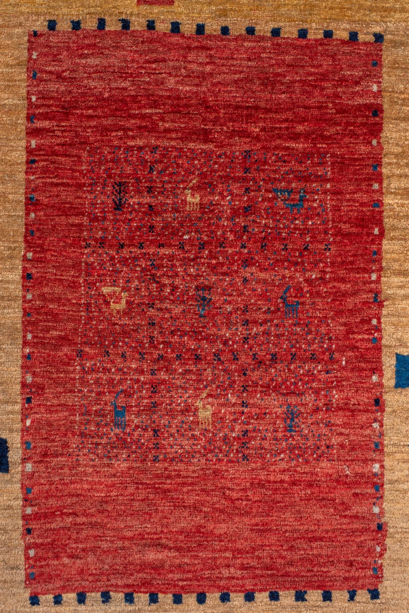 Hand-Knotted Vintage Gabbeh Rug with Minimalist Tribal Motifs For Sale