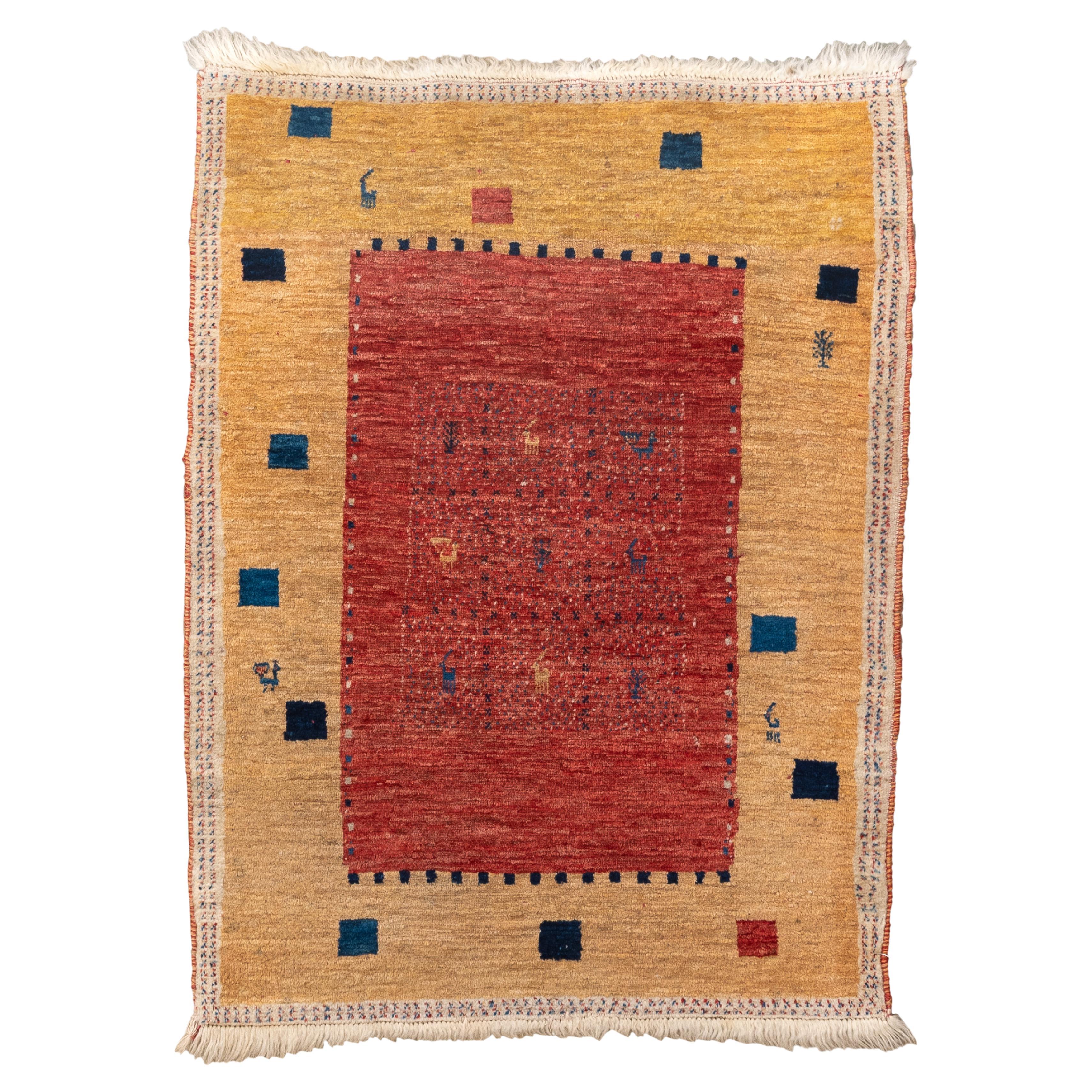 Vintage Gabbeh Rug with Minimalist Tribal Motifs