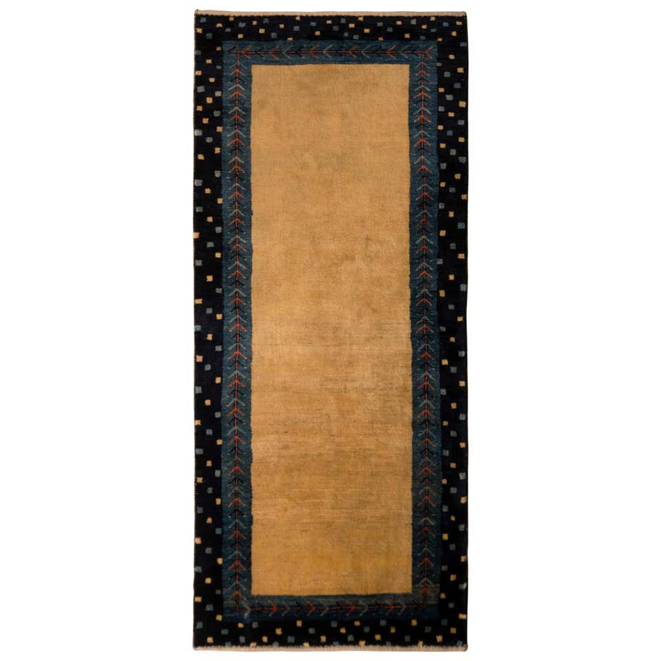 Vintage Gabbeh Runner Beige-Gold and Blue Open Field Persian Rug, 1985 ...