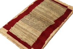 Vintage Gabbeh Runner in Beige-Brown Open Field with Red Border by Rug & Kilim