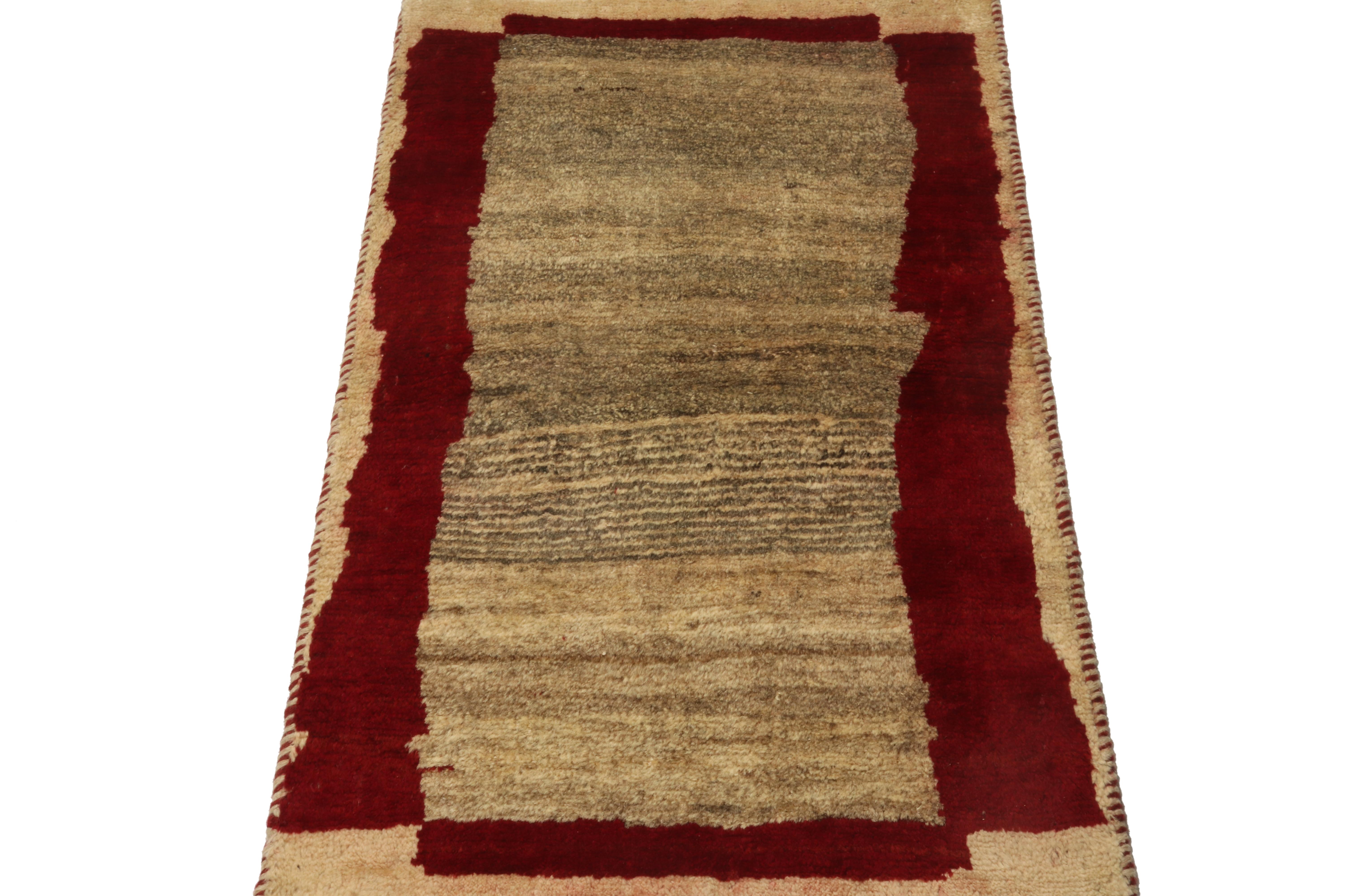 Tribal Vintage Gabbeh Runner in Beige-Brown Open Field with Red Border by Rug & Kilim For Sale