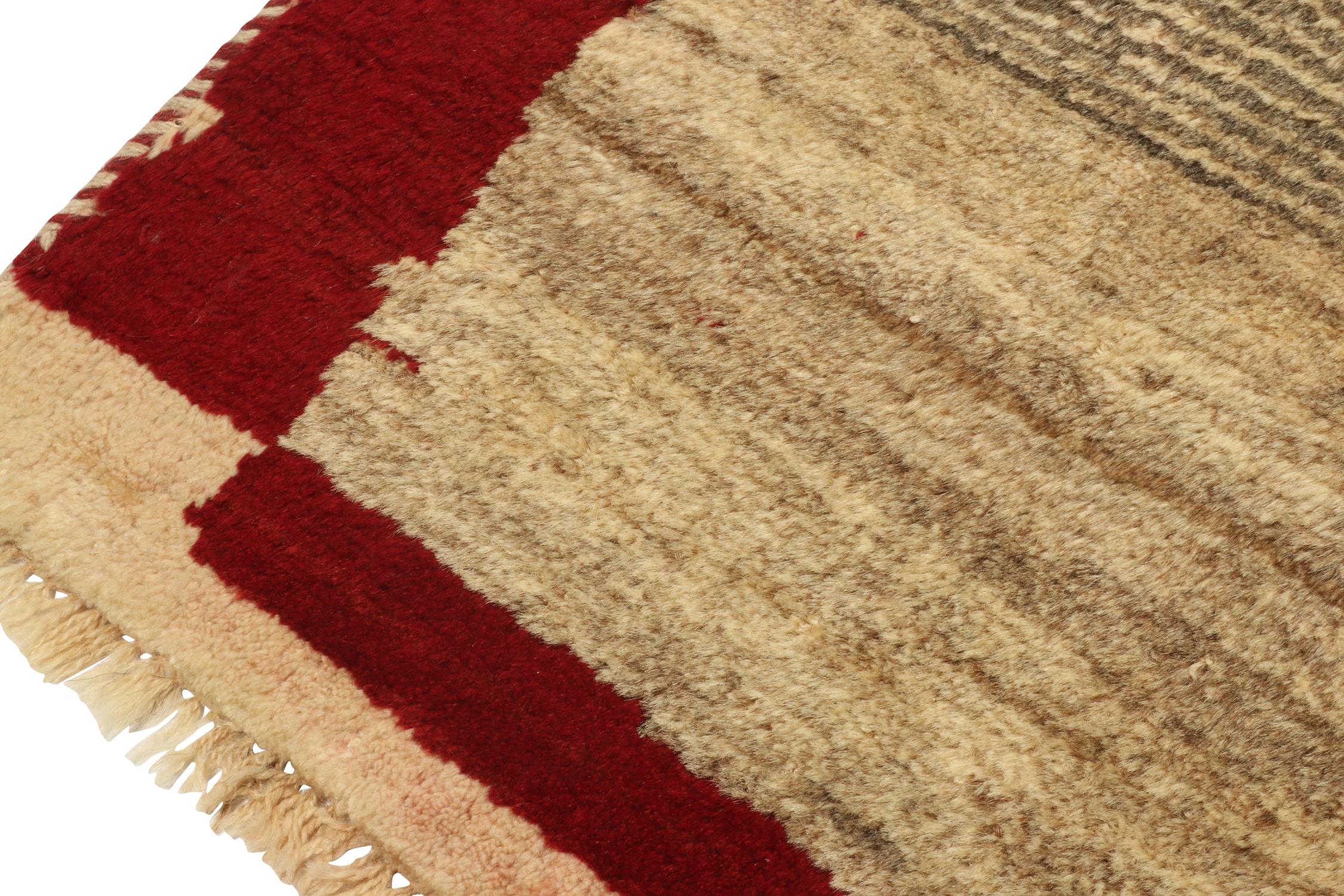 Hand-Knotted Vintage Gabbeh Runner in Beige-Brown Open Field with Red Border by Rug & Kilim For Sale
