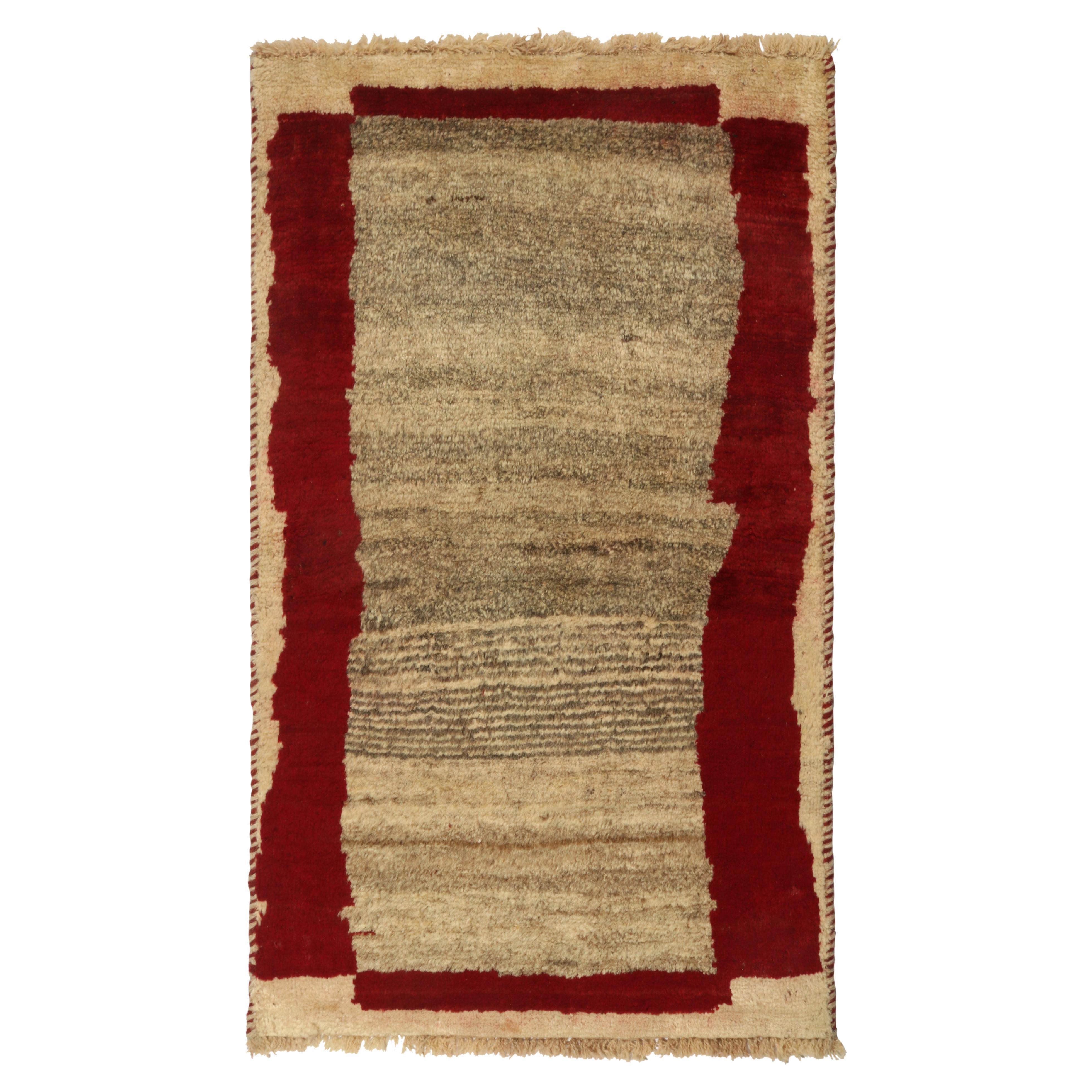 Vintage Gabbeh Runner in Beige-Brown Open Field with Red Border by Rug & Kilim For Sale