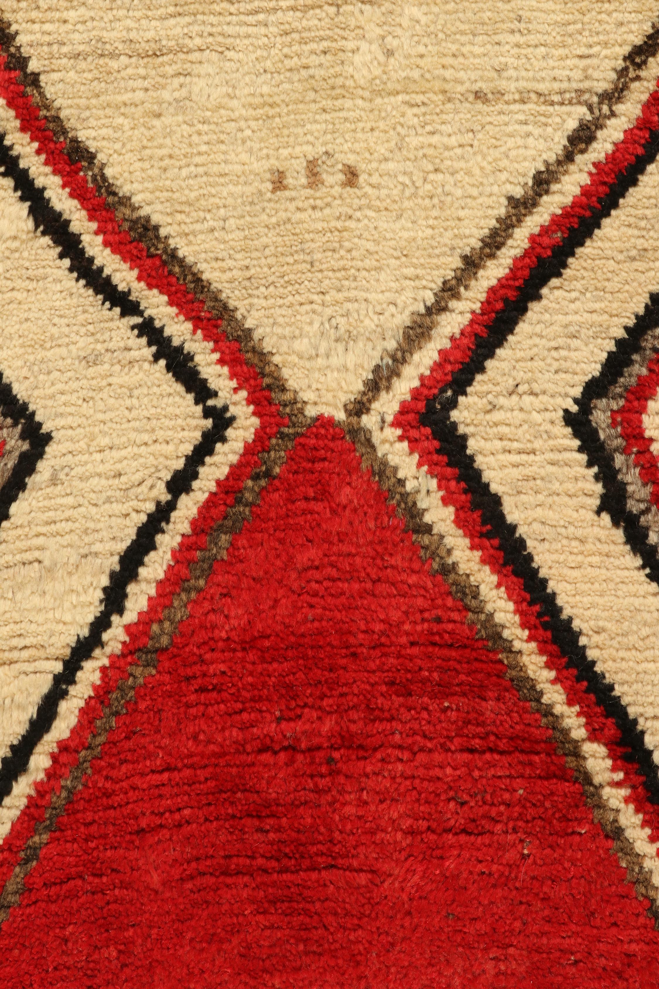 Vintage Gabbeh runner in Beige with Grey & Red Chevron Pattern by Rug & Kilim In Good Condition For Sale In Long Island City, NY