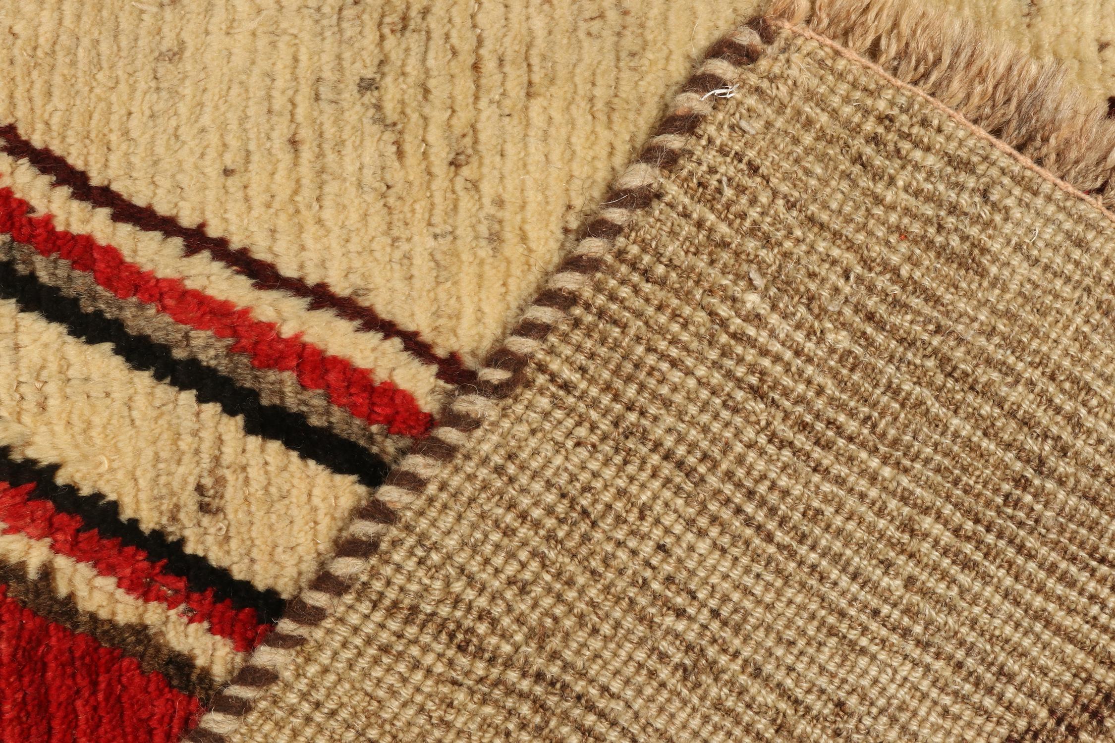 Mid-20th Century Vintage Gabbeh runner in Beige with Grey & Red Chevron Pattern by Rug & Kilim For Sale