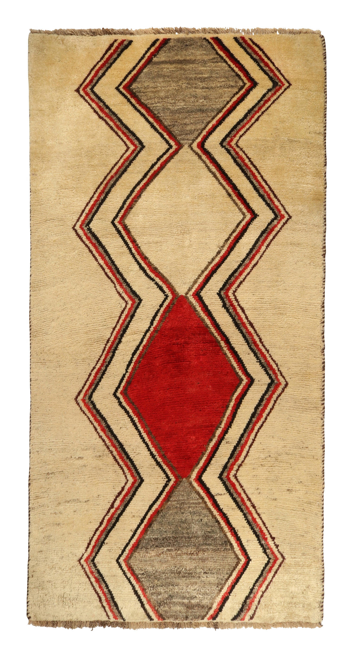 Vintage Gabbeh runner in Beige with Grey & Red Chevron Pattern by Rug & Kilim For Sale
