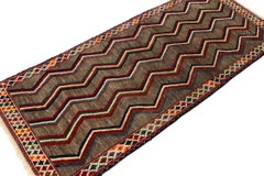 Vintage Gabbeh Runner in Brown with Vibrant Chevron Pattern by Rug & Kilim