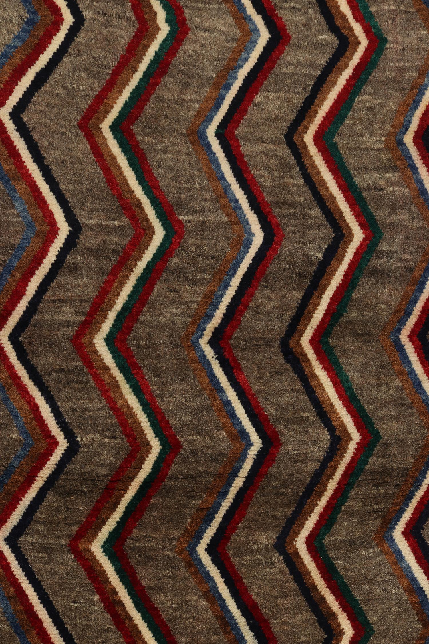 Vintage Gabbeh Runner in Brown with Vibrant Chevron Pattern by Rug & Kilim In Good Condition For Sale In Long Island City, NY