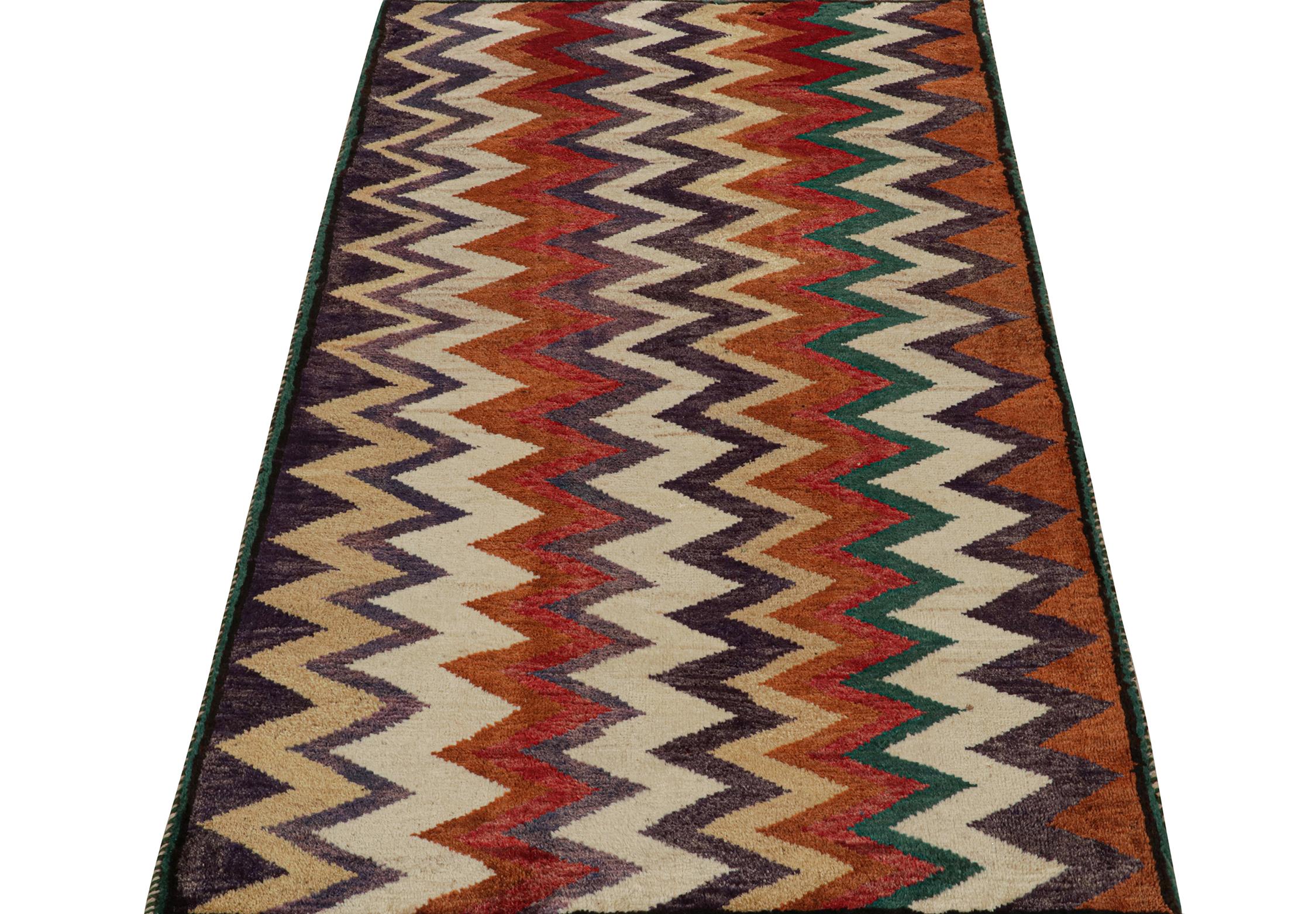 Tribal Vintage Gabbeh Runner in Polychromatic Chevron Patterns by Rug & Kilim For Sale