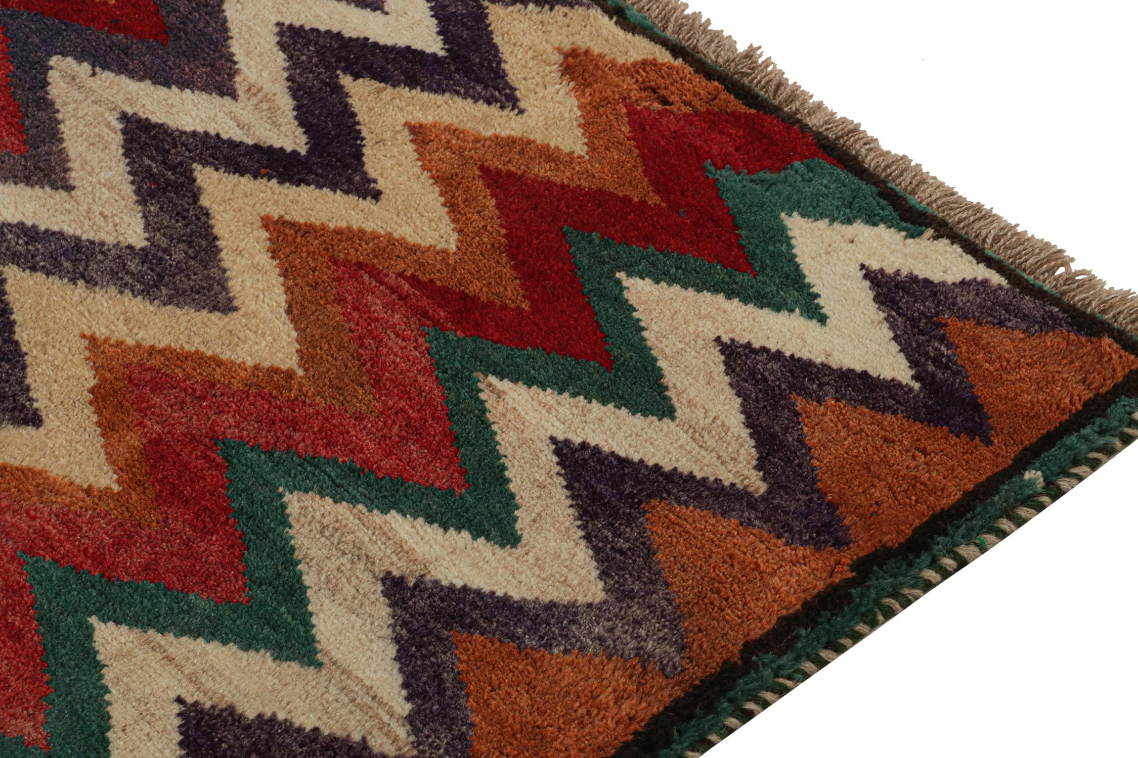 Hand-Knotted Vintage Gabbeh Runner in Polychromatic Chevron Patterns by Rug & Kilim For Sale