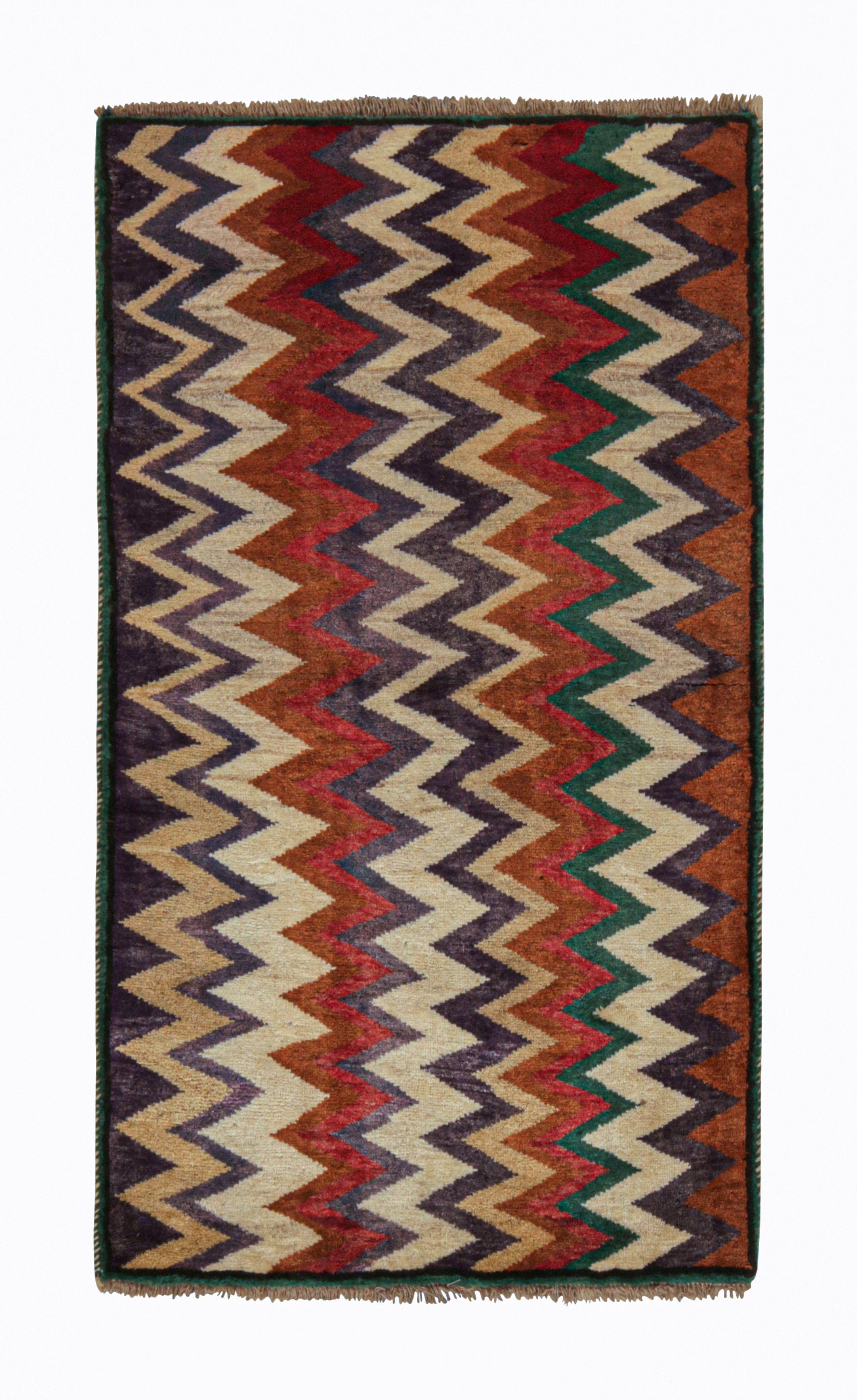 Vintage Gabbeh Runner in Polychromatic Chevron Patterns by Rug & Kilim For Sale