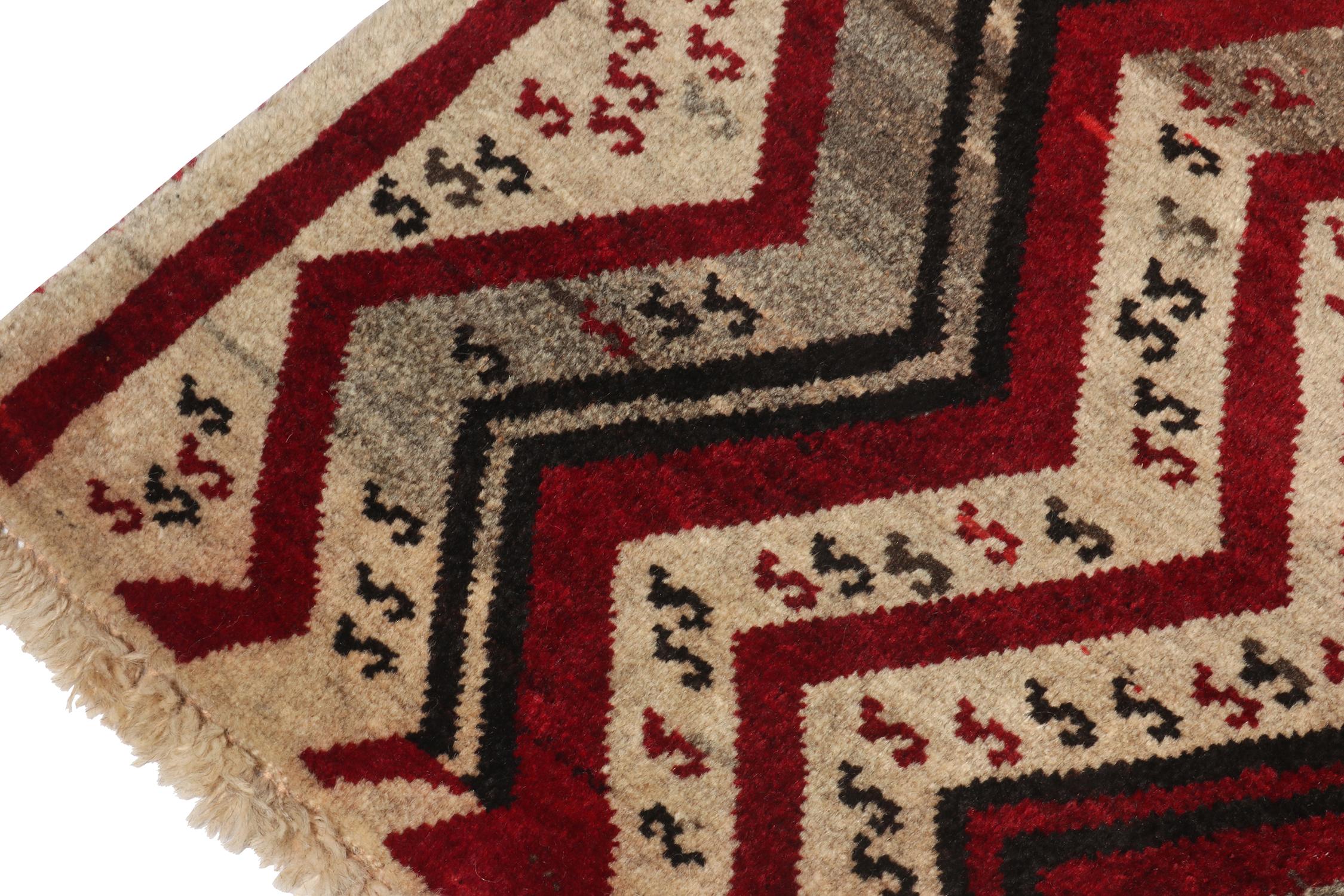 Vintage Gabbeh Runner in Red Beige, Red, Grey Tribal Pattern by Rug & Kilim In Good Condition For Sale In Long Island City, NY