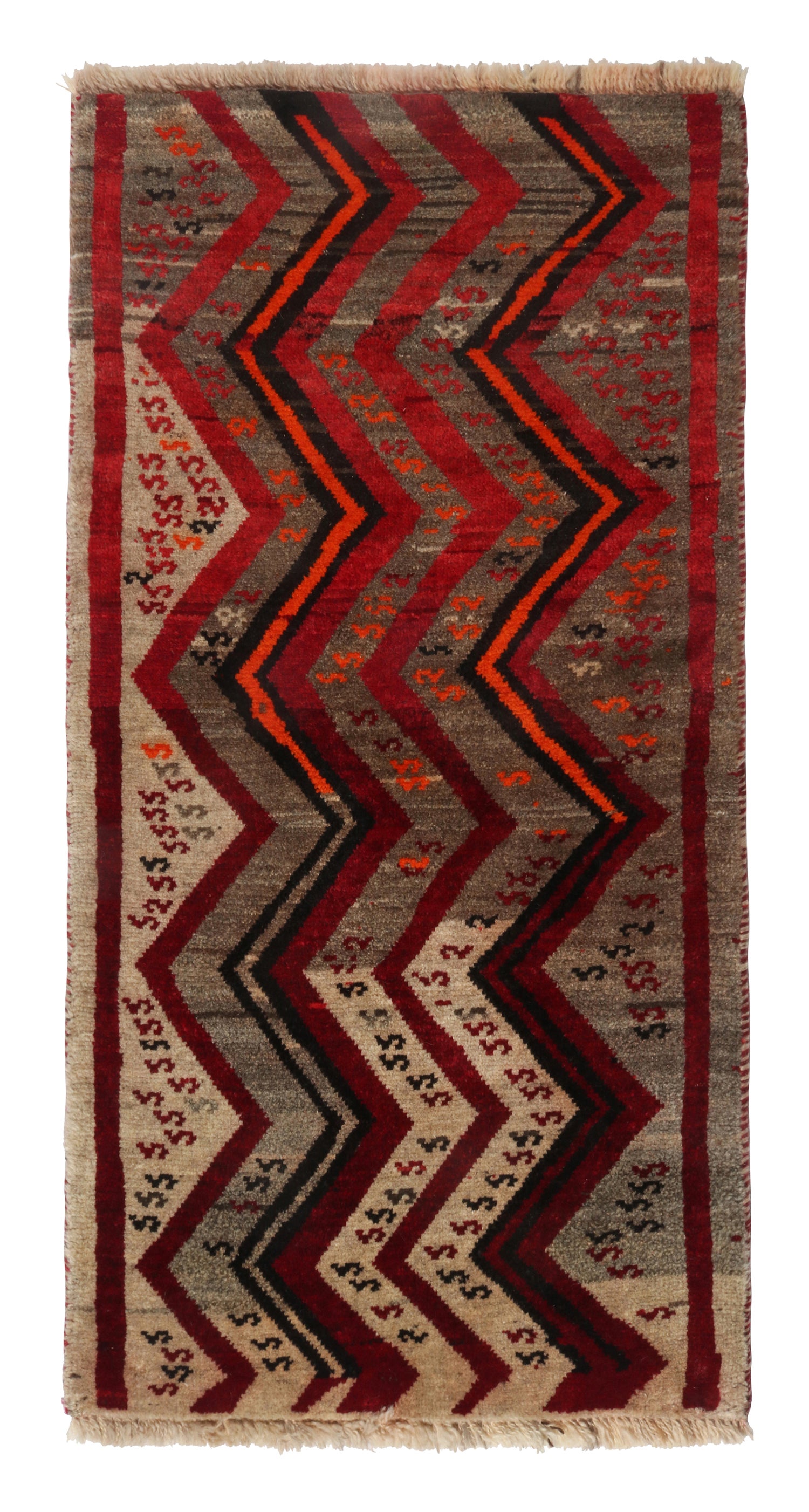 Gabbeh Vintage Vintage-Läufer in Rot, Beige, Rot, Grau mit Stammesmuster von Teppich & Kelim