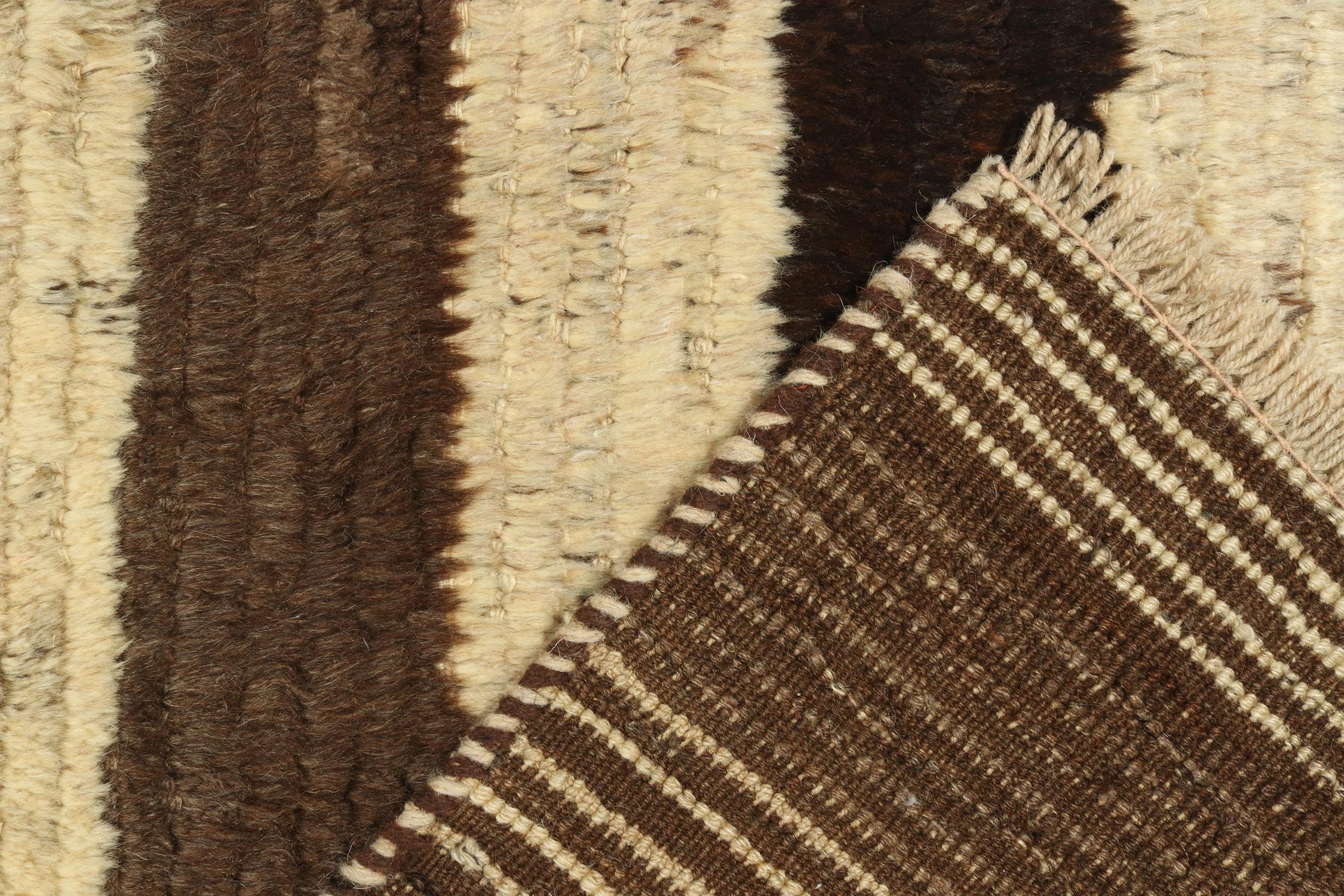 Wool Vintage Gabbeh Tribal Rug in Beige and Brown Stripes by Rug & Kilim For Sale