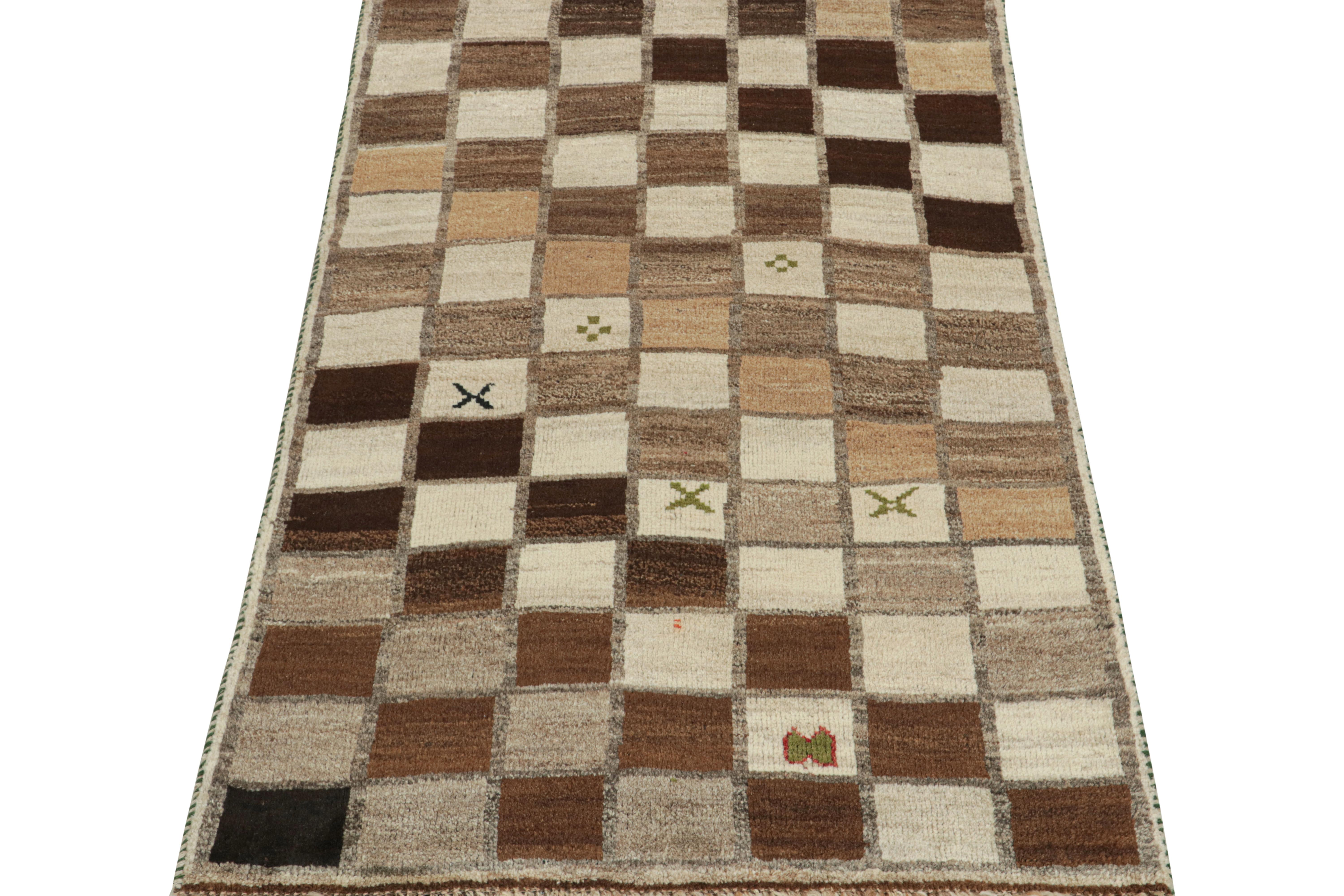 Tribal Tapis tribal Gabbeh vintage à motifs carrés beige-marron et gris par Rug & Kilim