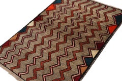 Vintage Gabbeh Tribal Rug in Beige-Brown and Red Chevron Patterns by Rug & Kilim