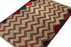 Vintage Gabbeh Tribal Rug in Beige-Brown and Red Chevron Patterns by Rug & Kilim