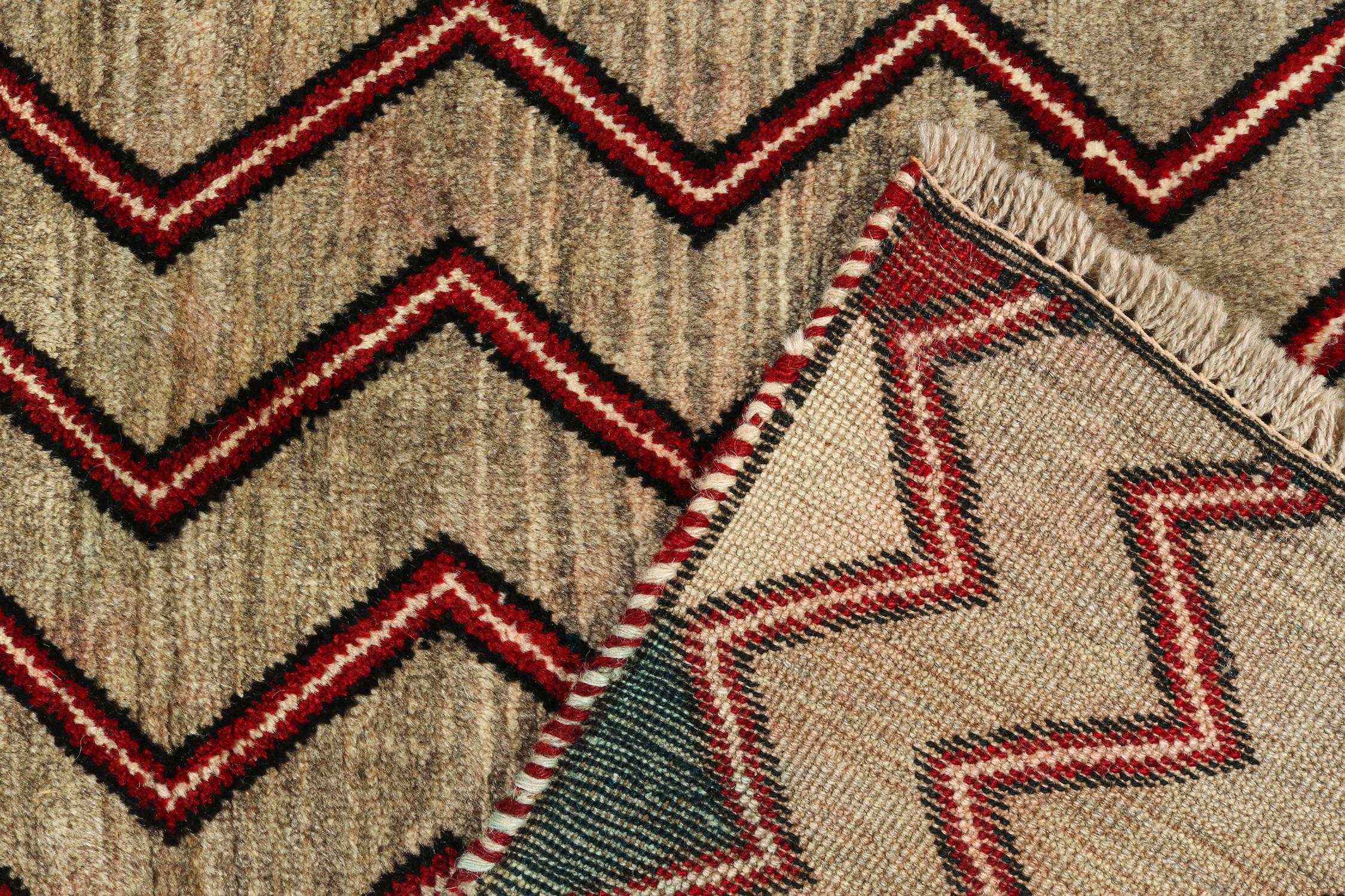 Wool Vintage Gabbeh Tribal Rug in Beige-Brown and Red Chevron Patterns by Rug & Kilim For Sale