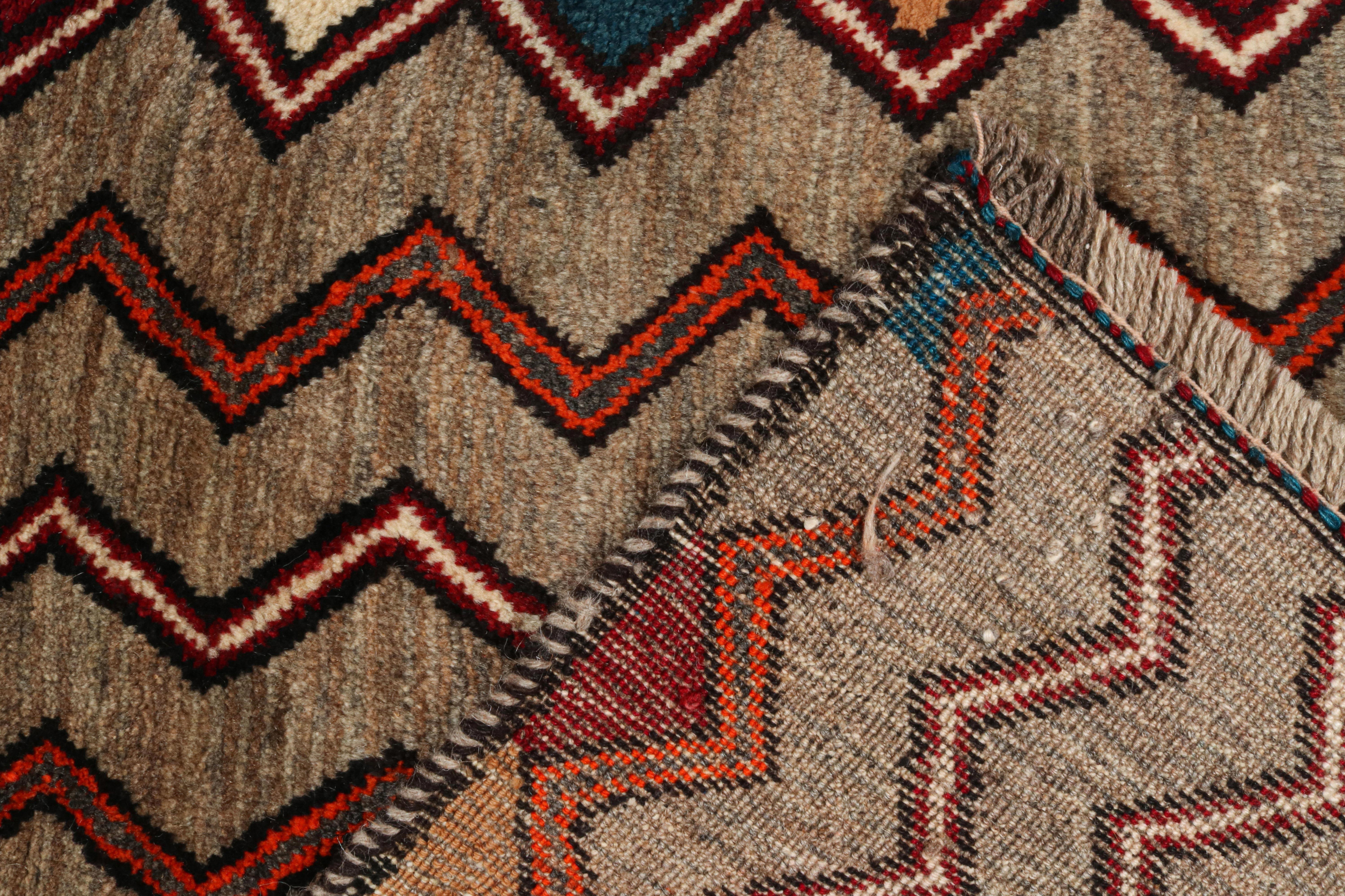 Wool Vintage Gabbeh Tribal Rug in Beige-Brown and Red Chevron Patterns by Rug & Kilim For Sale