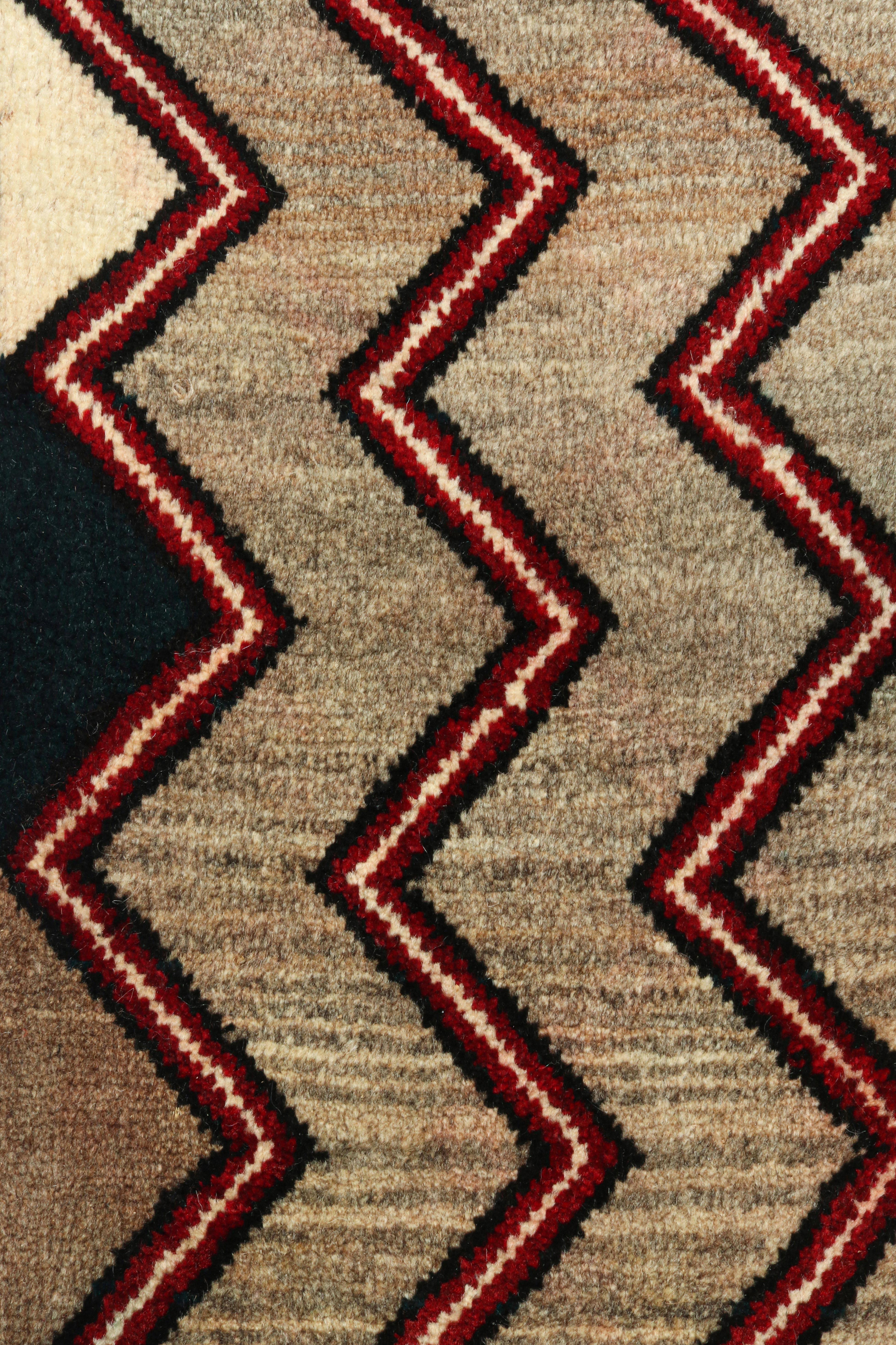 Mid-20th Century Vintage Gabbeh Tribal Rug in Beige-Brown and Red Chevron Patterns by Rug & Kilim For Sale