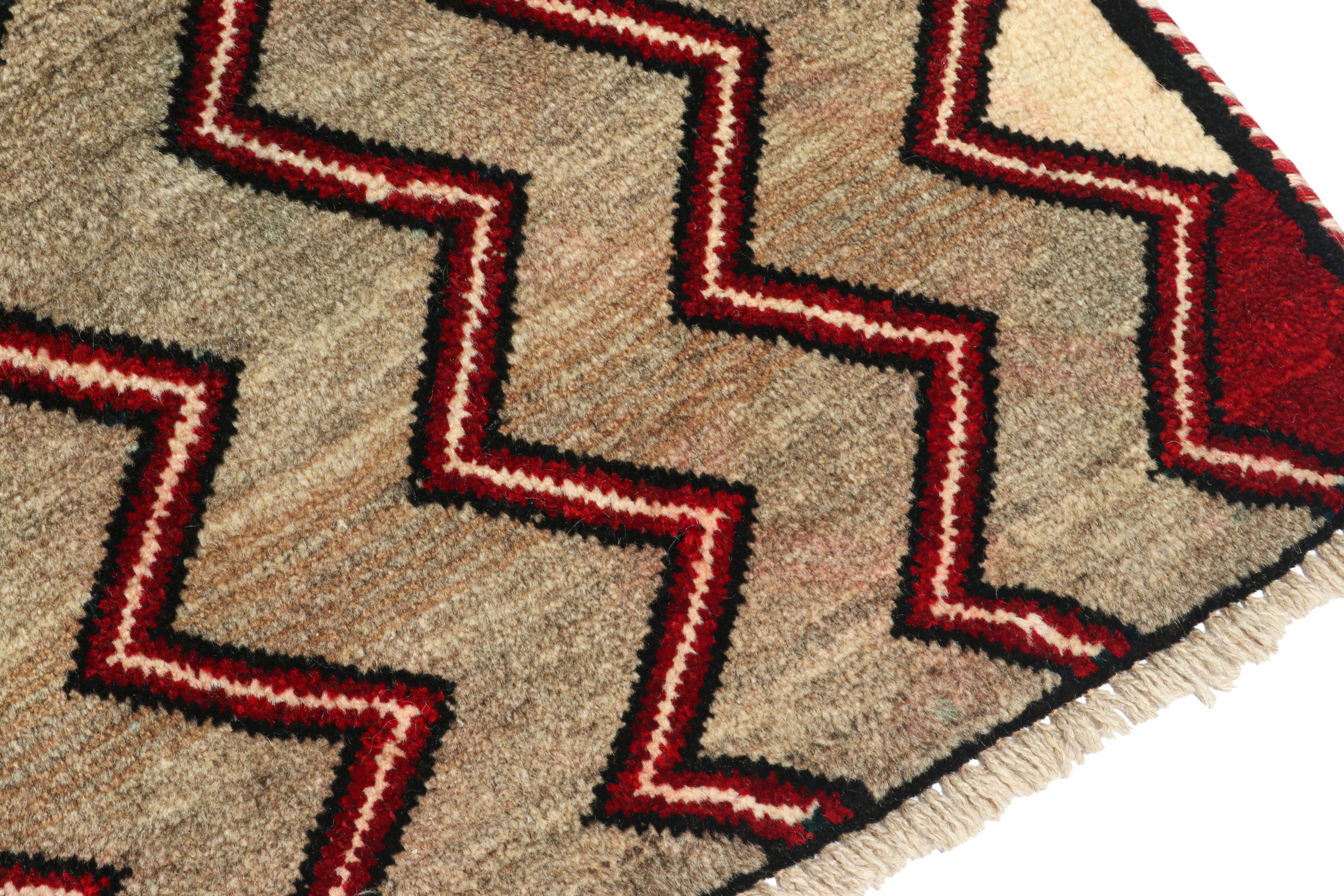 Vintage Gabbeh Tribal Rug in Beige-Brown and Red Chevron Patterns by Rug & Kilim In Good Condition For Sale In Long Island City, NY