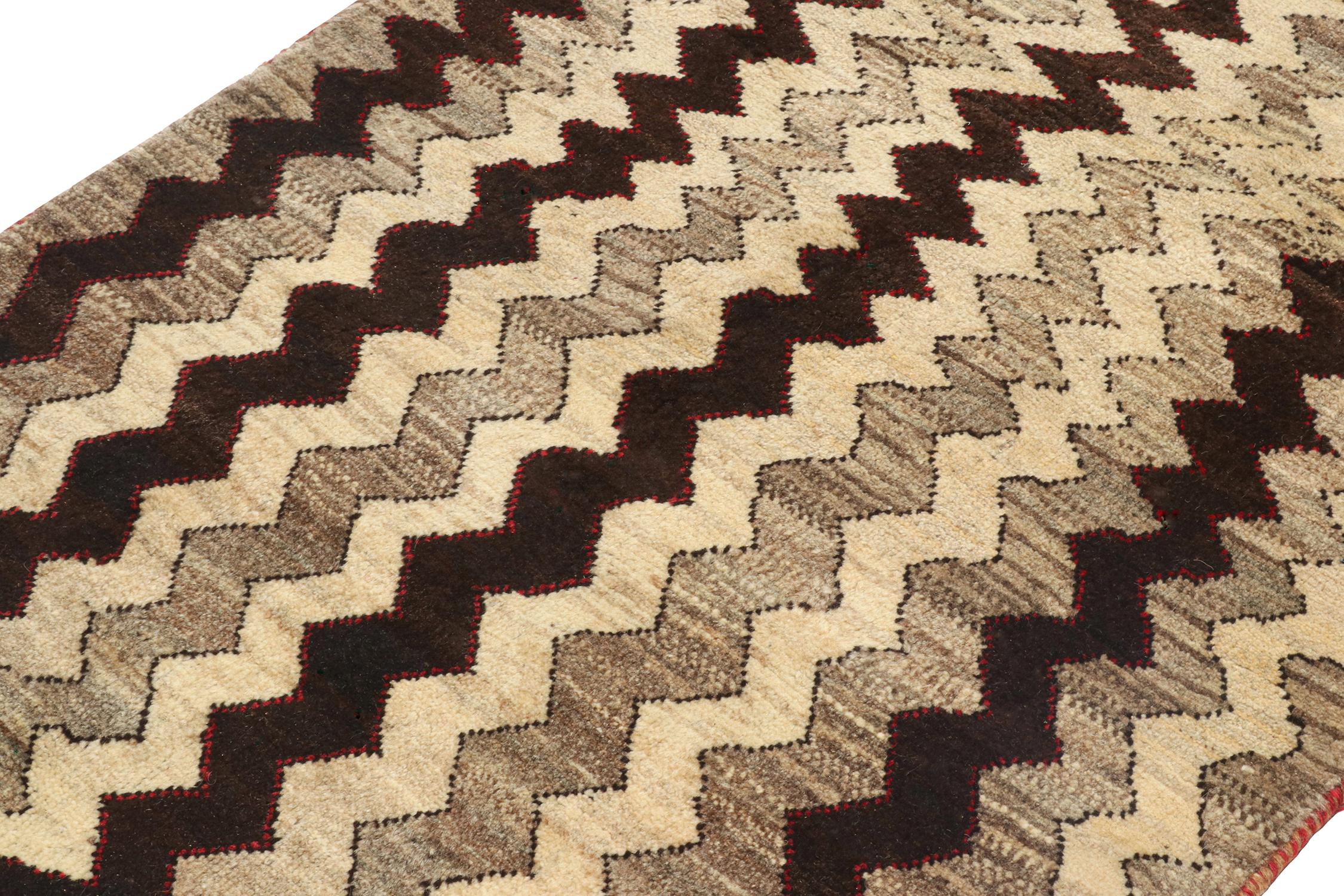 Hand-Knotted Vintage Gabbeh Tribal Rug in Beige-Brown & Black Chevron Patterns by Rug & Kilim For Sale