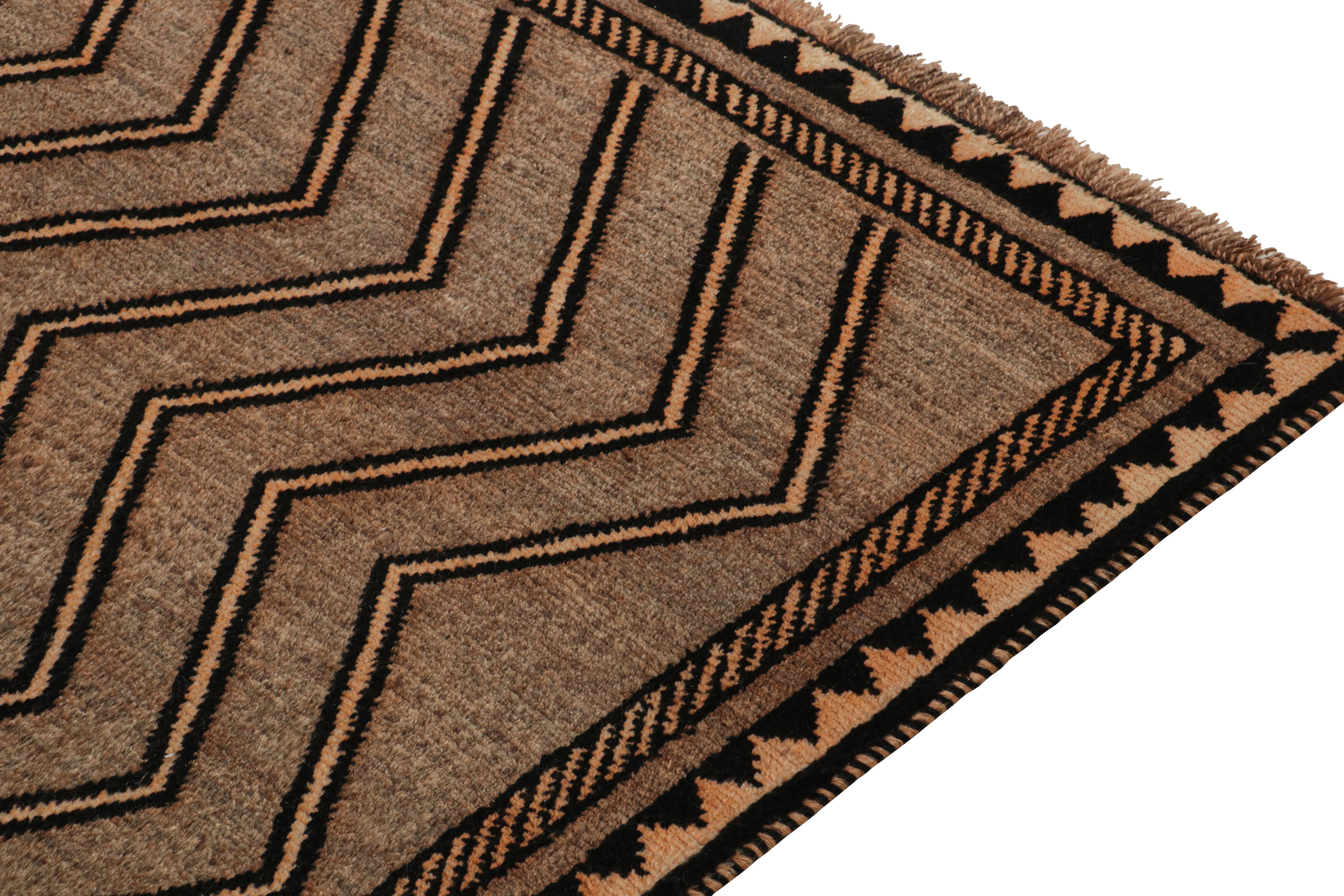 Vintage Gabbeh Tribal Rug in Beige-Brown & Black Chevron Patterns by Rug Kilim In Good Condition For Sale In Long Island City, NY