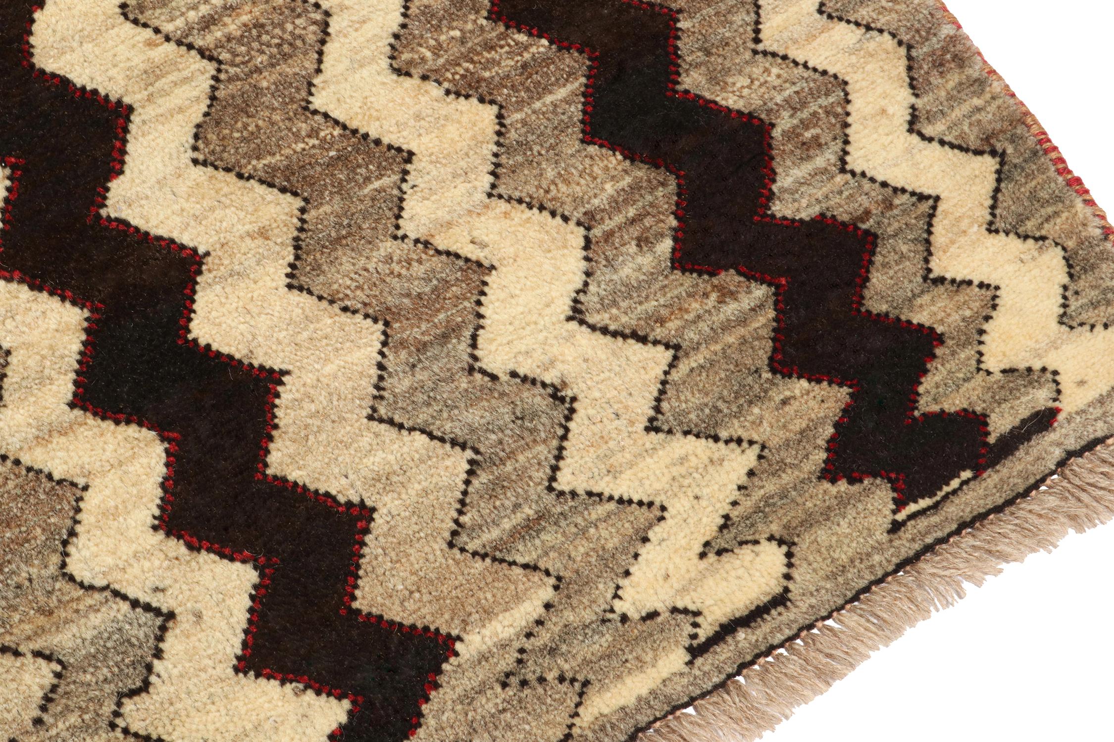 Vintage Gabbeh Tribal Rug in Beige-Brown & Black Chevron Patterns by Rug & Kilim In Good Condition For Sale In Long Island City, NY