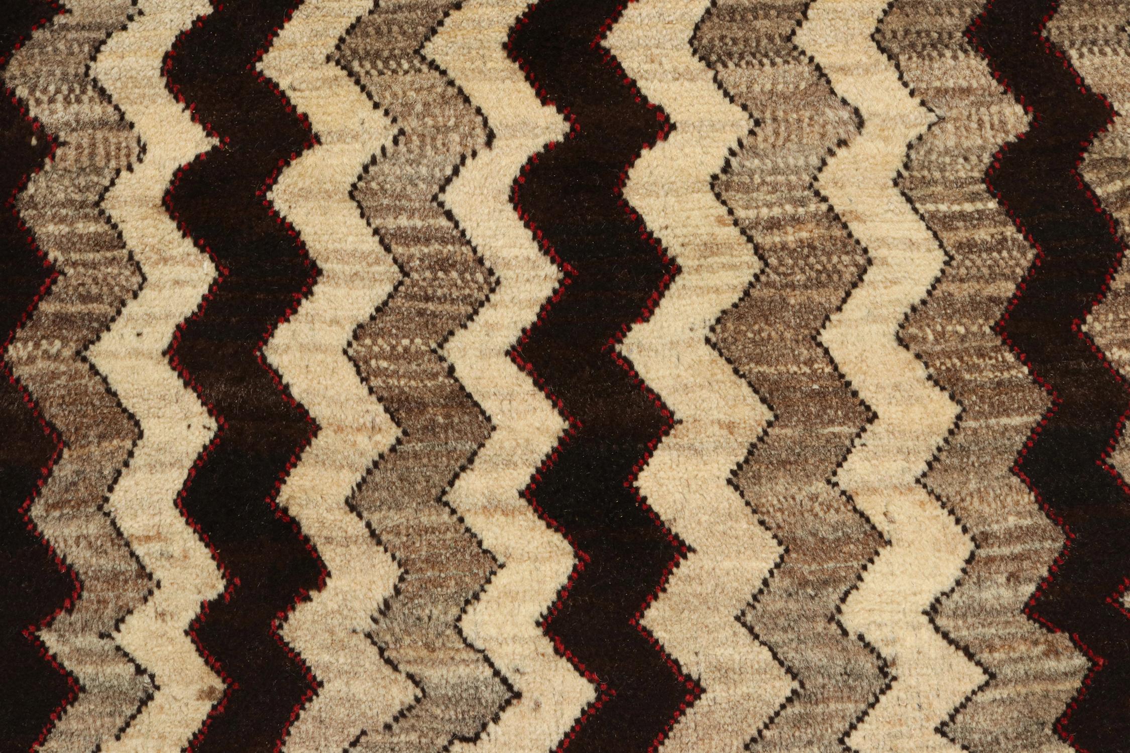 Mid-20th Century Vintage Gabbeh Tribal Rug in Beige-Brown & Black Chevron Patterns by Rug & Kilim For Sale