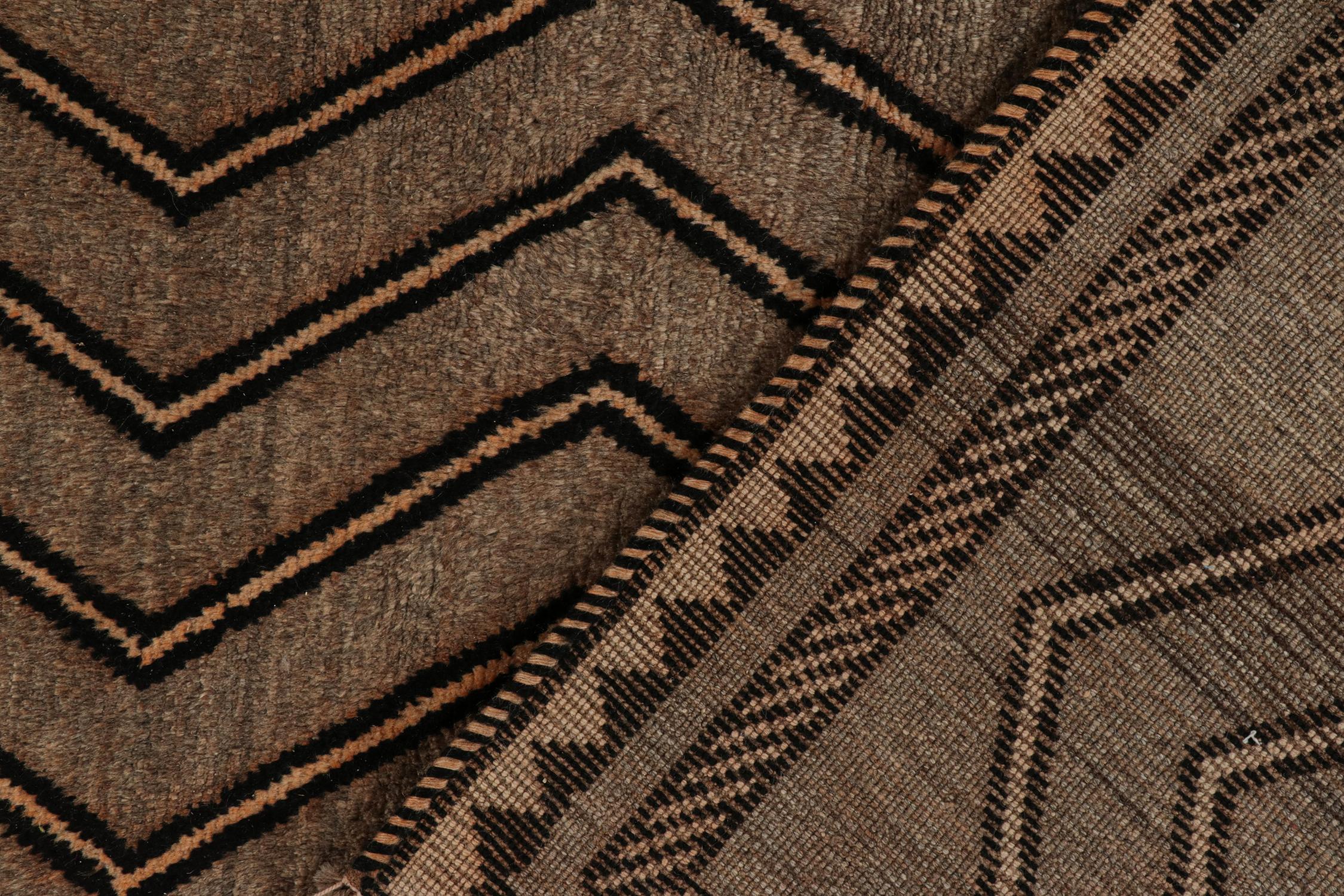 Wool Vintage Gabbeh Tribal Rug in Beige-Brown & Black Chevron Patterns by Rug Kilim For Sale