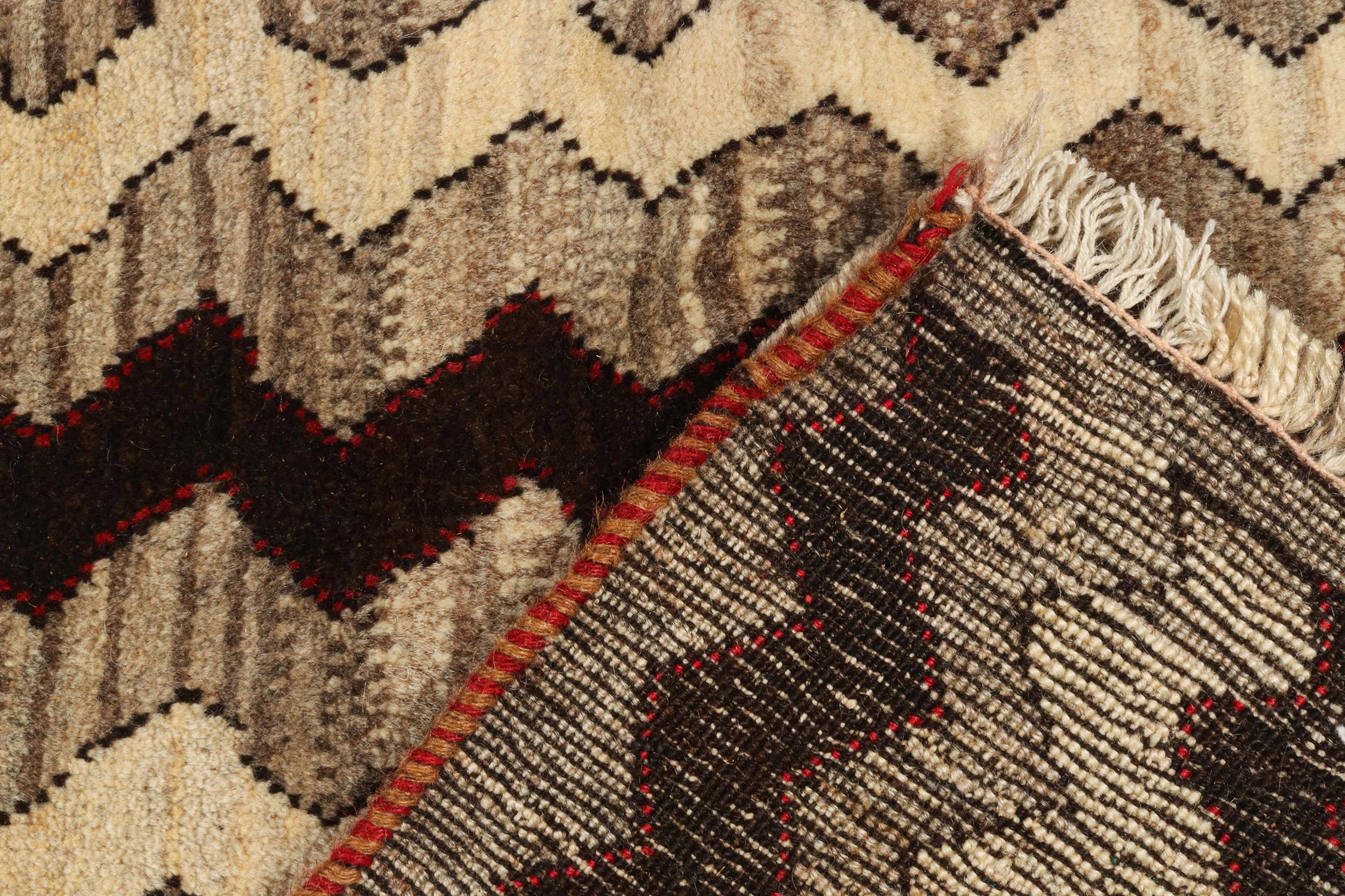 Wool Vintage Gabbeh Tribal Rug in Beige-Brown & Black Chevron Patterns by Rug & Kilim For Sale