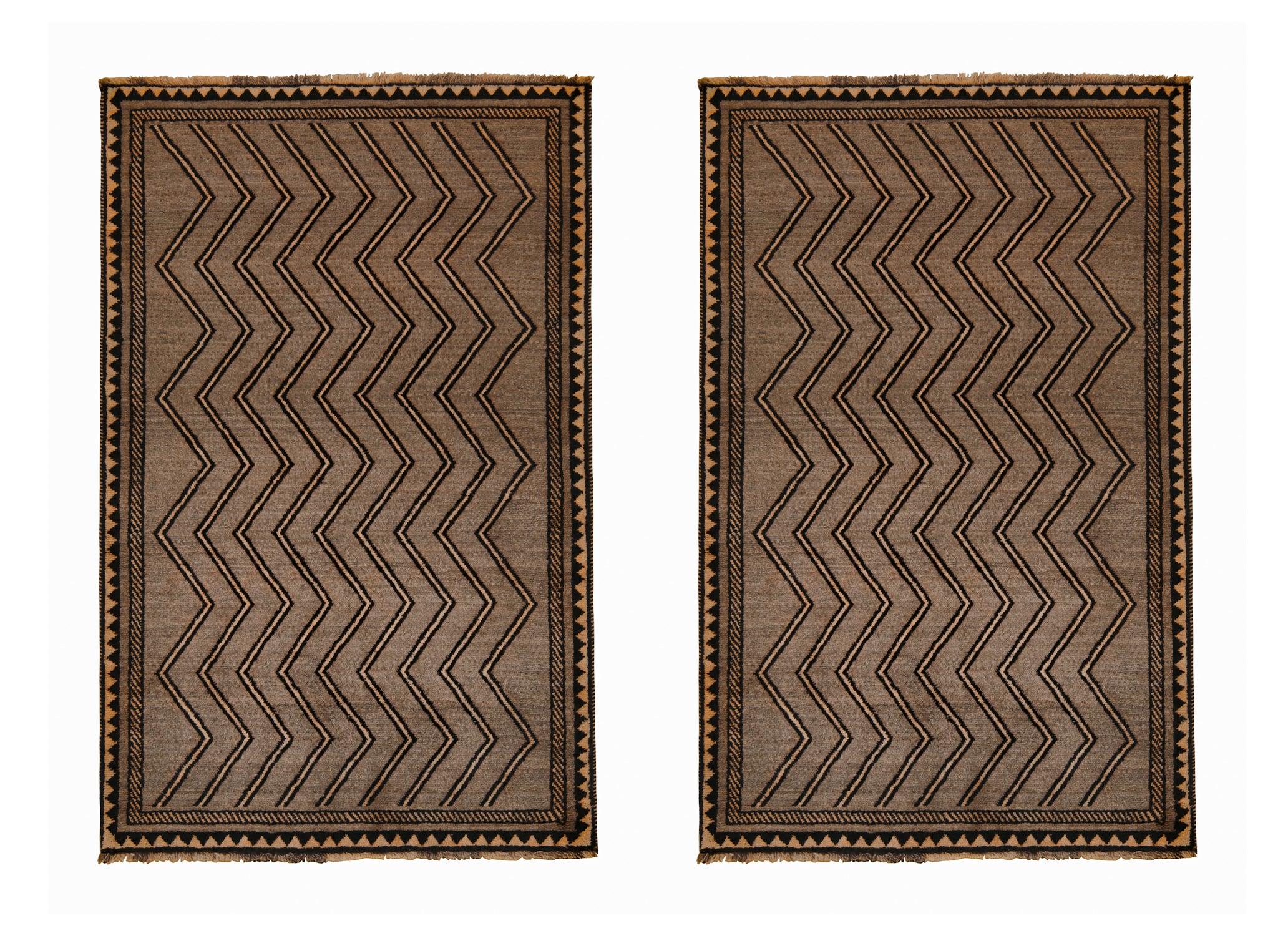 Vintage Gabbeh Tribal Rug in Beige-Brown & Black Chevron Patterns by Rug Kilim