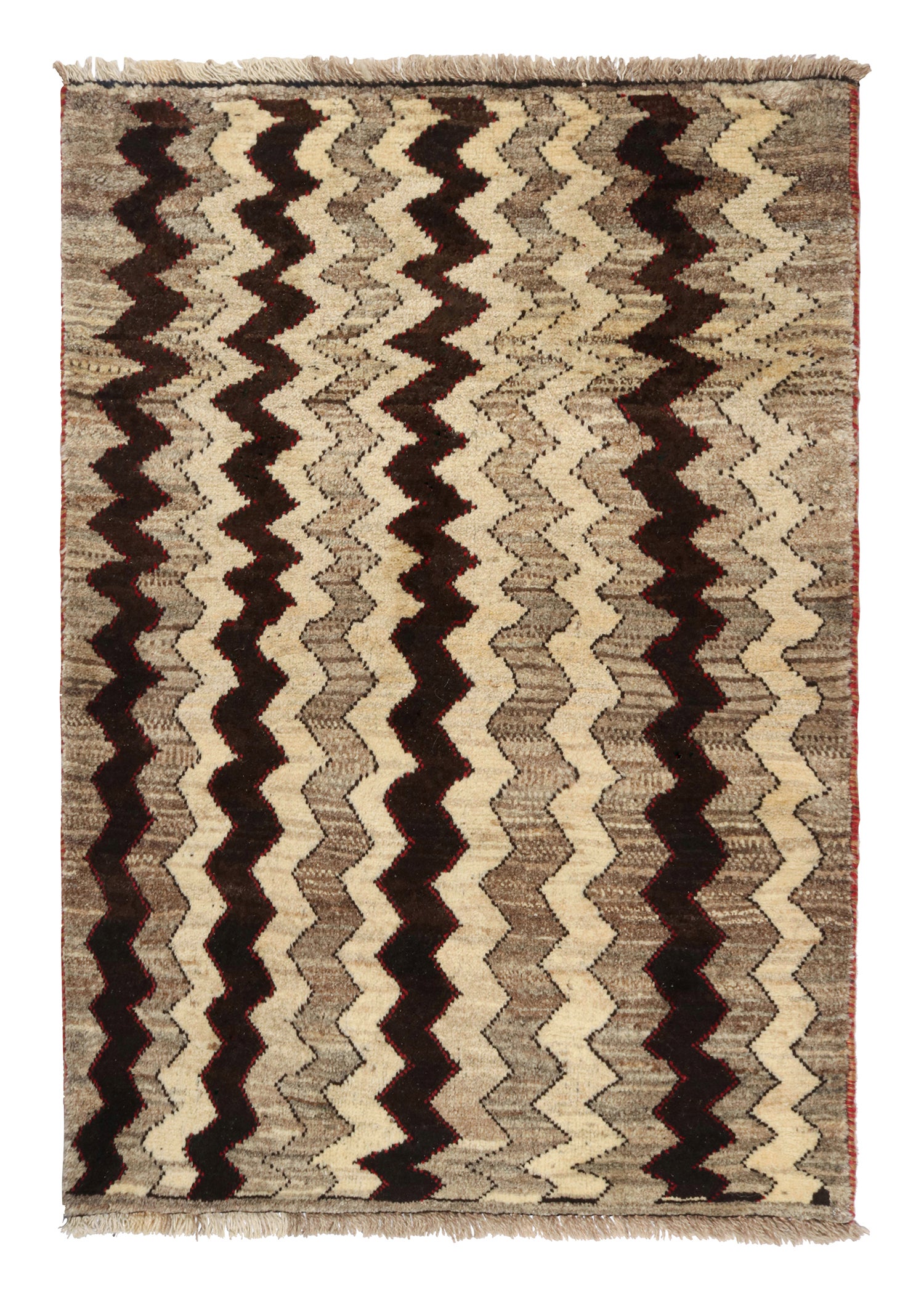 Vintage Gabbeh Tribal Rug in Beige-Brown & Black Chevron Patterns by Rug & Kilim