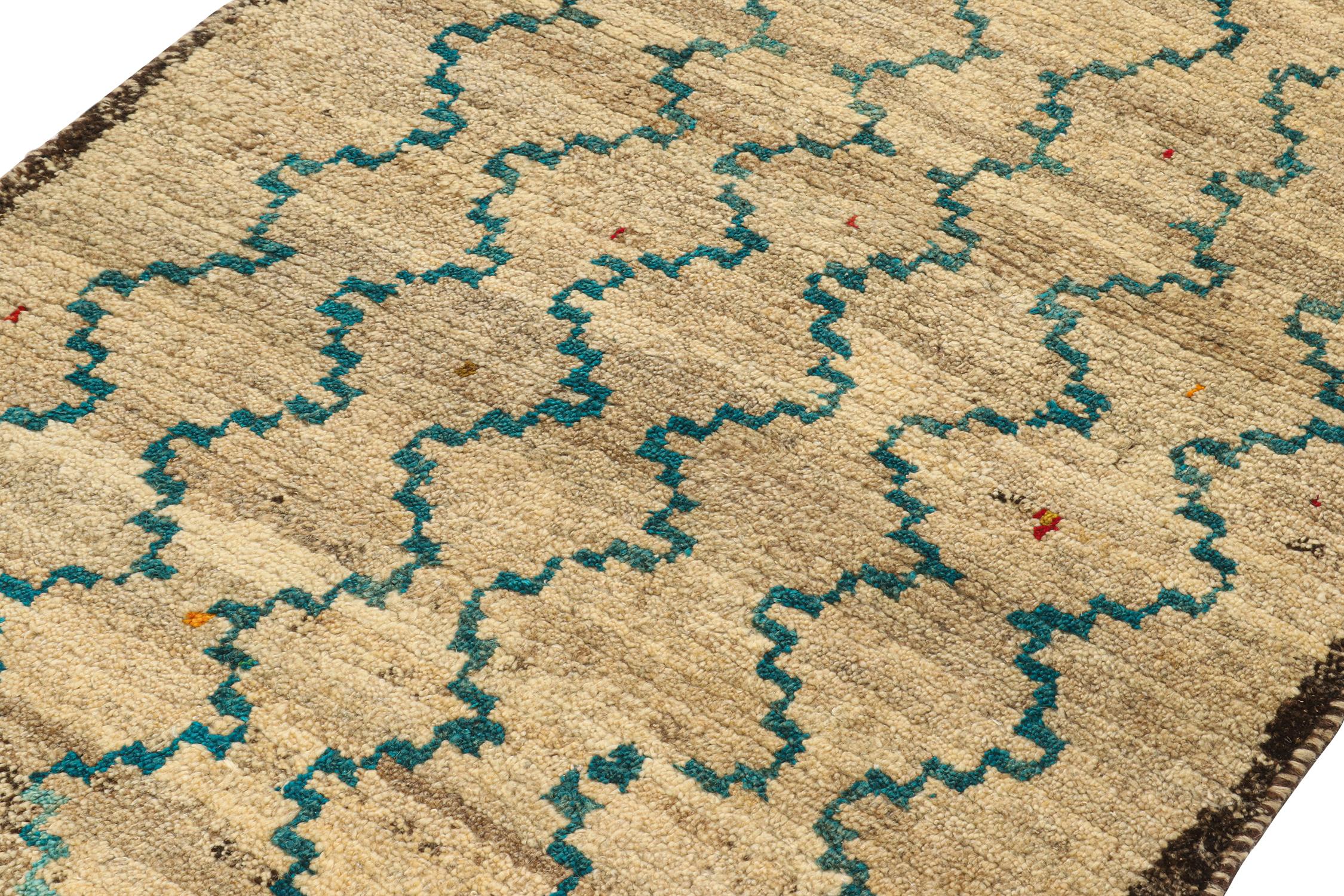 Hand-Knotted Vintage Gabbeh Tribal Rug in Beige-Brown Geometric Pattern by Rug & Kilim