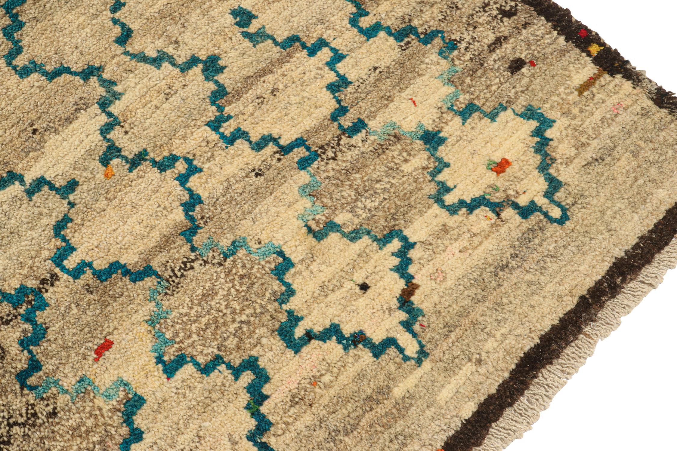 Vintage Gabbeh Tribal Rug in Beige-Brown Geometric Pattern by Rug & Kilim In Good Condition In Long Island City, NY