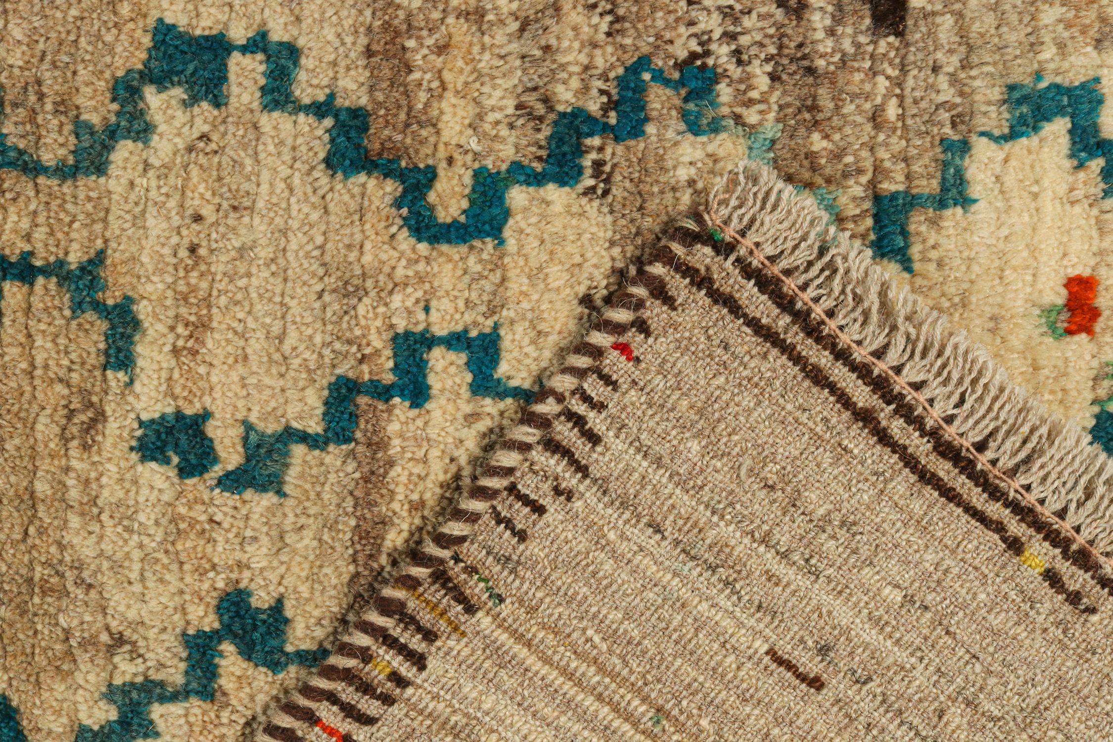 Wool Vintage Gabbeh Tribal Rug in Beige-Brown Geometric Pattern by Rug & Kilim
