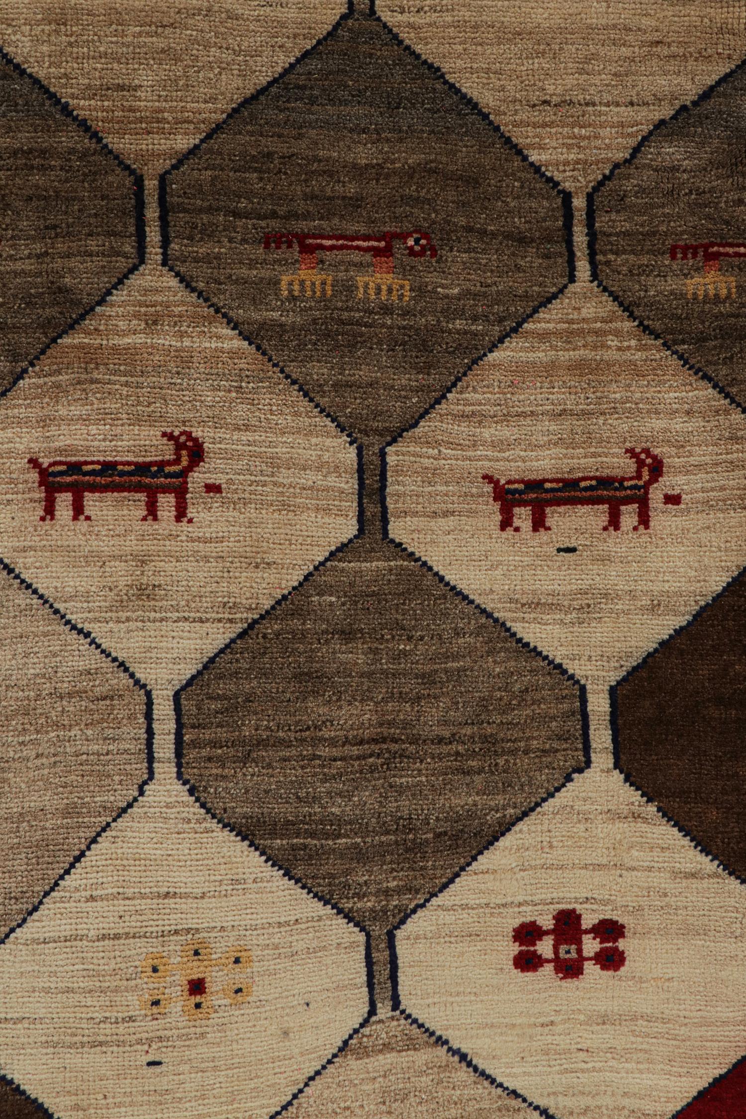Mid-20th Century Vintage Gabbeh Tribal Rug in Beige-Brown, Gray and Red Accents by Rug & Kilim For Sale