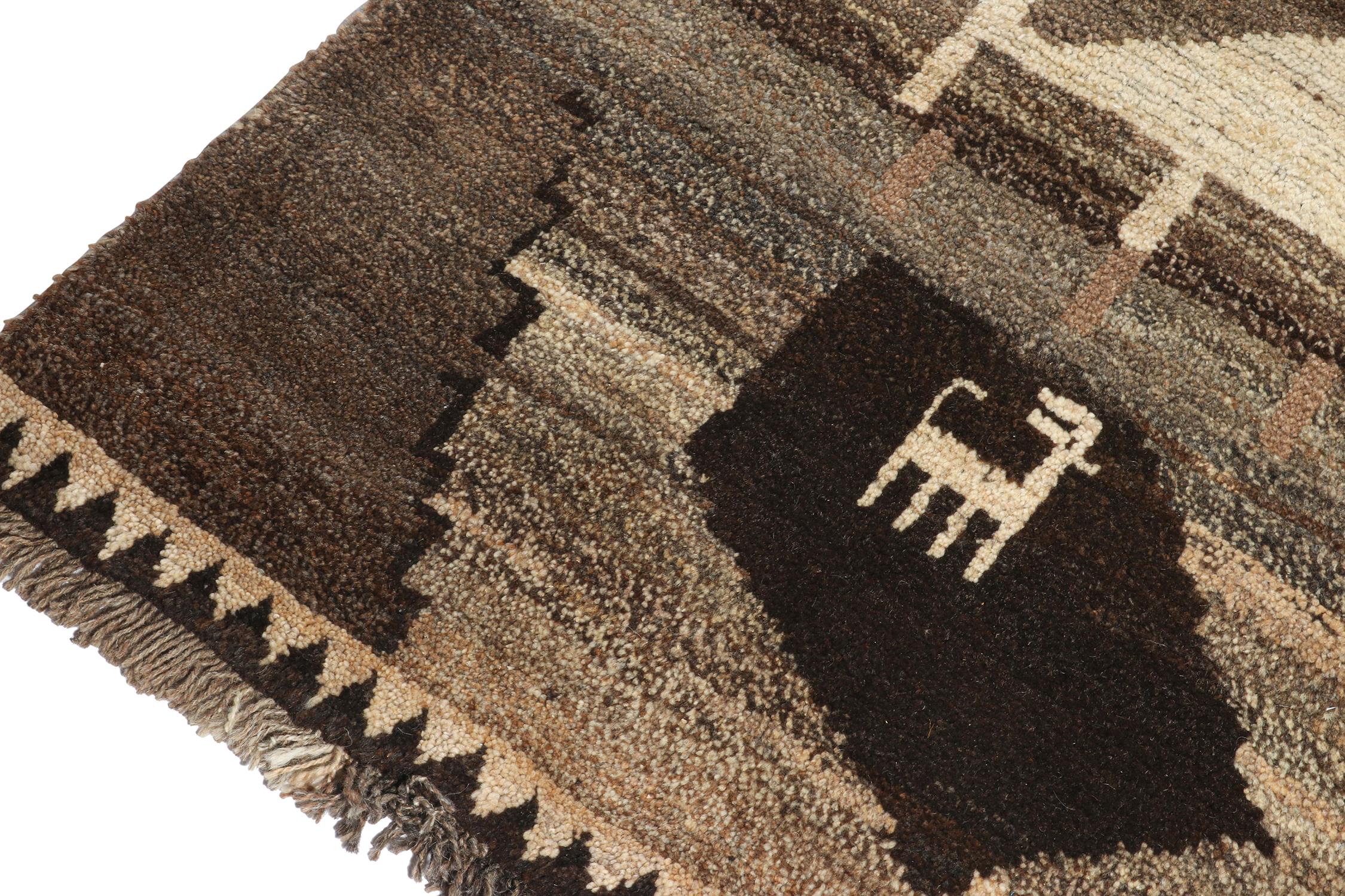 Vintage Gabbeh Tribal Rug in Beige-Brown, Grey Pictorial Pattern by Rug & Kilim In Good Condition For Sale In Long Island City, NY