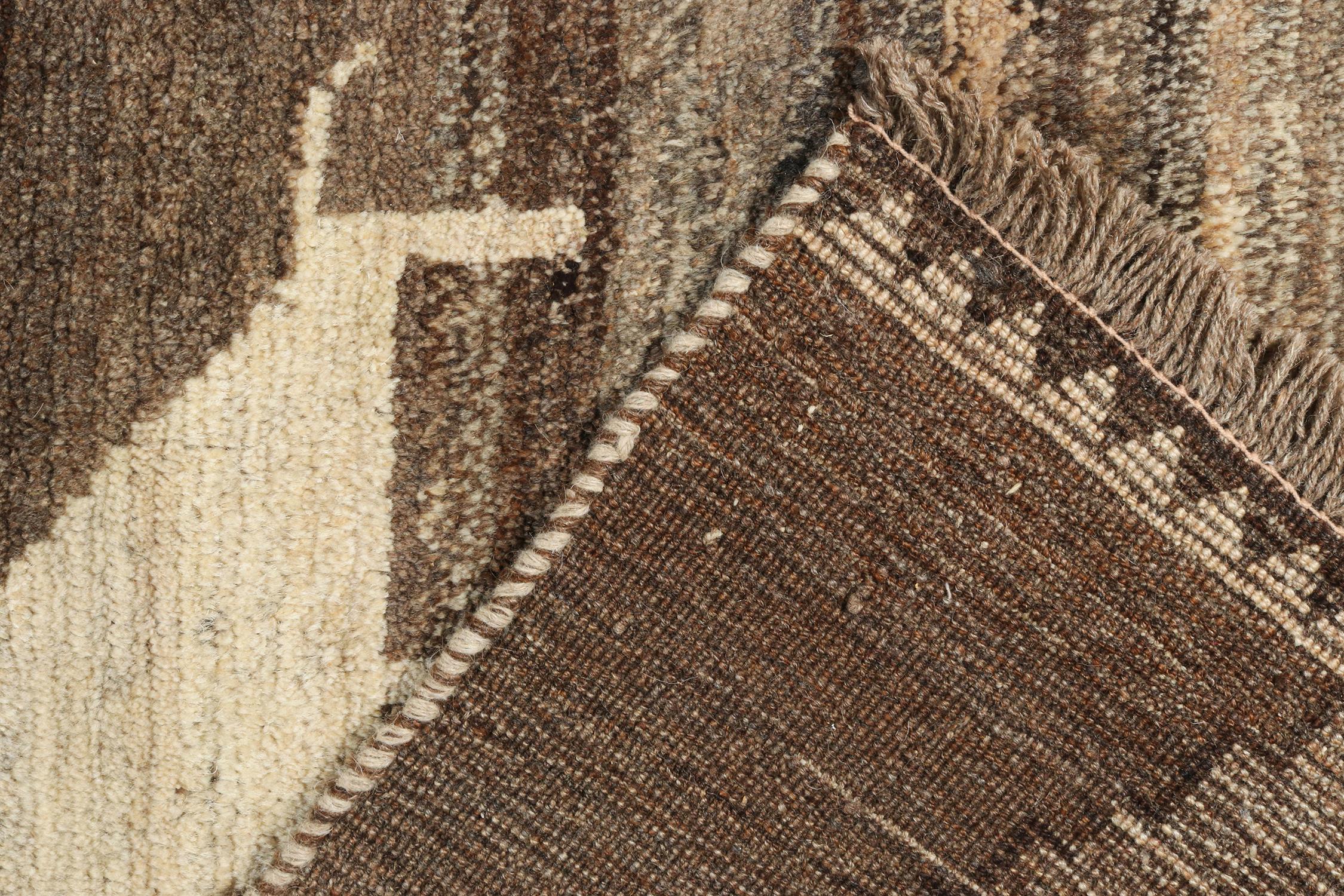 Wool Vintage Gabbeh Tribal Rug in Beige-Brown, Grey Pictorial Pattern by Rug & Kilim For Sale