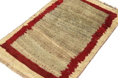 Vintage Gabbeh Tribal Rug in Beige-Brown Open Field & Red Border by Rug & Kilim