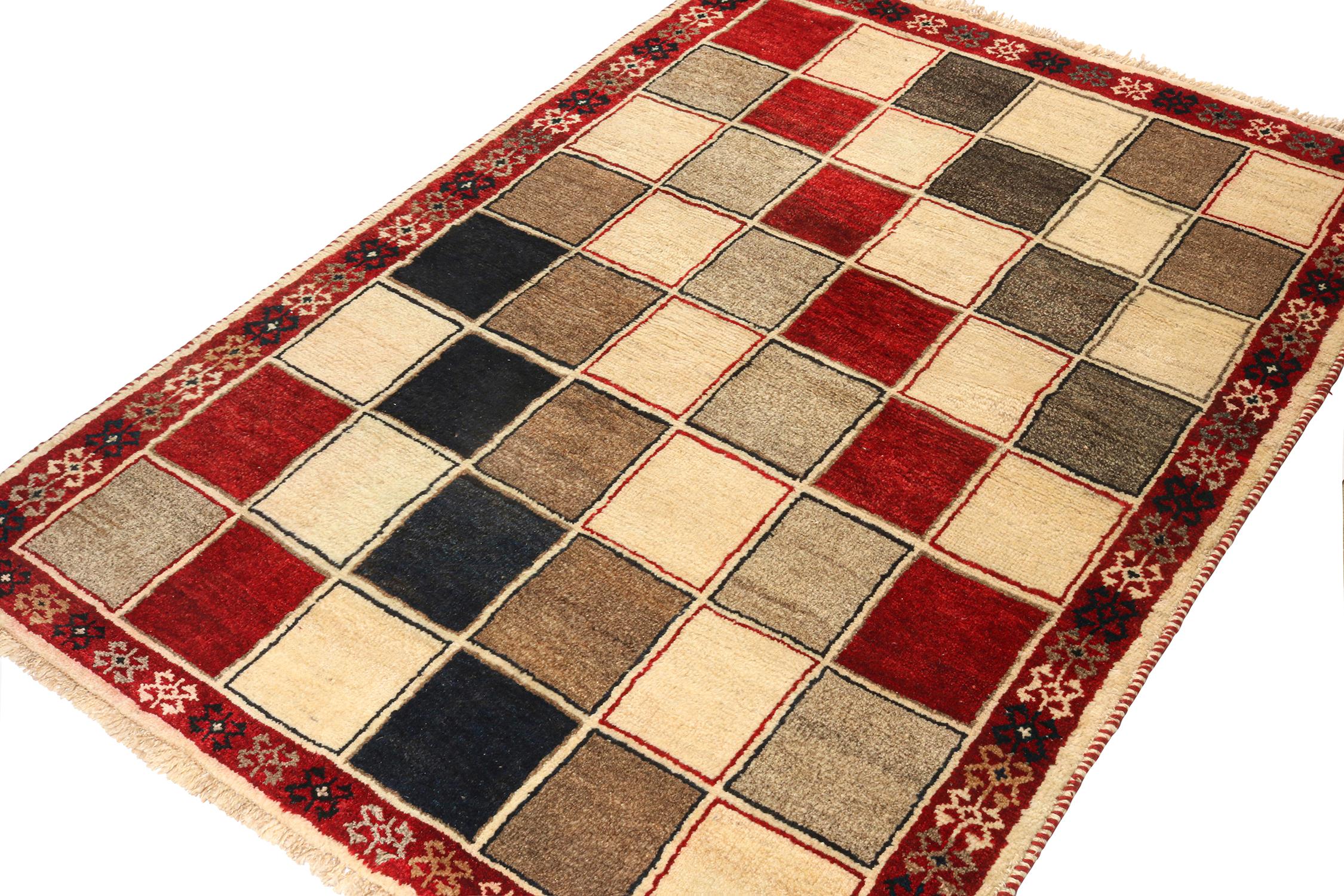 This vintage 4x6 Gabbeh Persian rug is from the latest entries in Rug & Kilim’s rare tribal curations. Hand-knotted in wool circa 1950-1960.
On the Design:
This tribal provenance is one of the most primitive, and collectible shabby-chic styles in