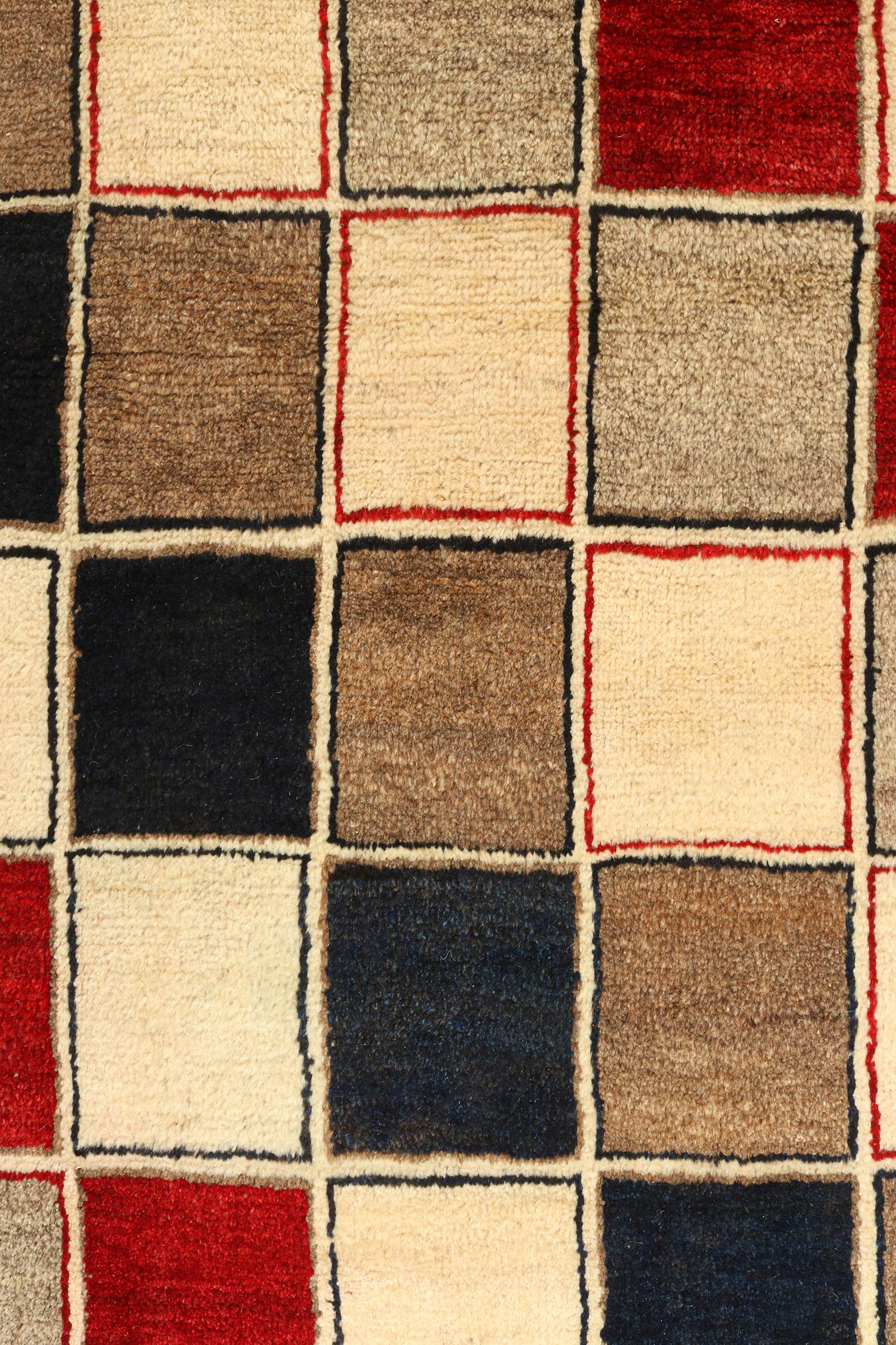 Mid-20th Century Vintage Gabbeh Tribal Rug in Beige-Brown, Red Geometric Pattern by Rug & Kilim For Sale