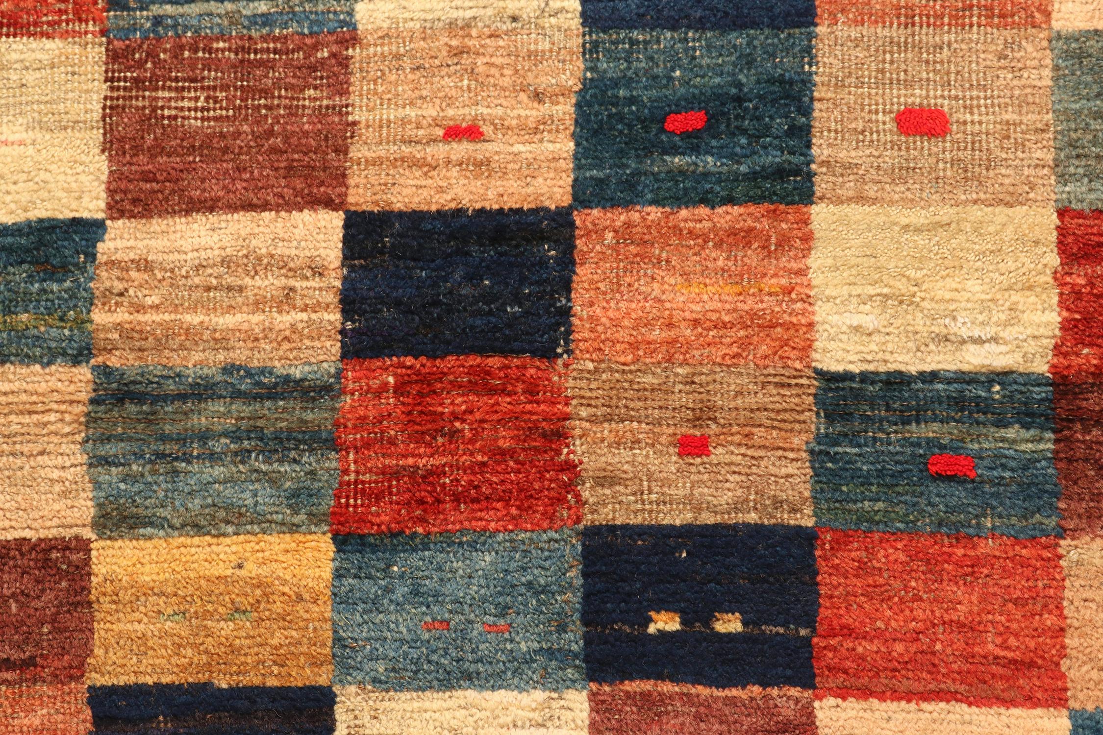 Mid-20th Century Vintage Gabbeh Tribal Rug in Beige-Brown & Red Geometric Pattern by Rug & Kilim For Sale