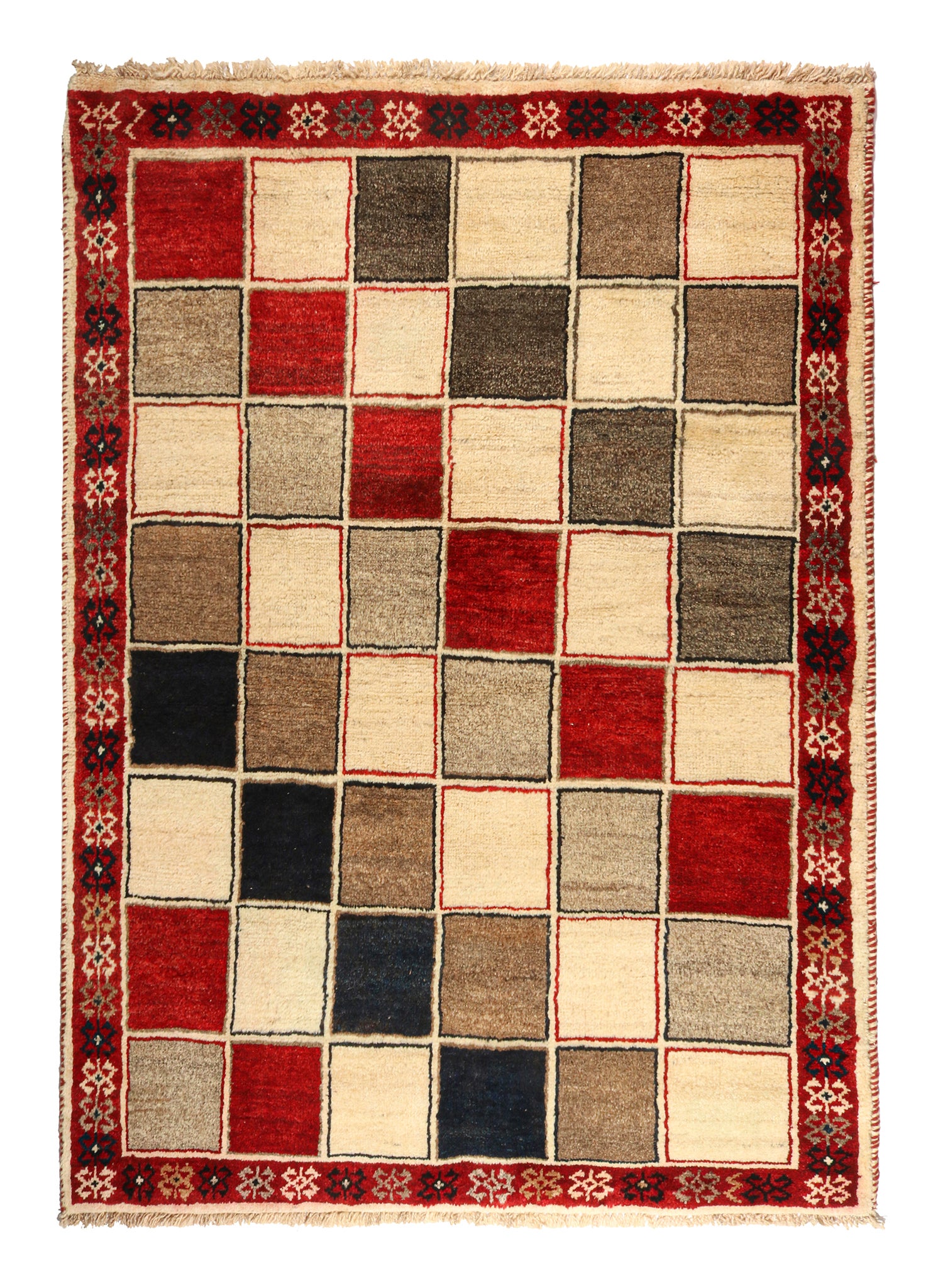 Vintage Gabbeh Tribal Rug in Beige-Brown, Red Geometric Pattern by Rug & Kilim For Sale