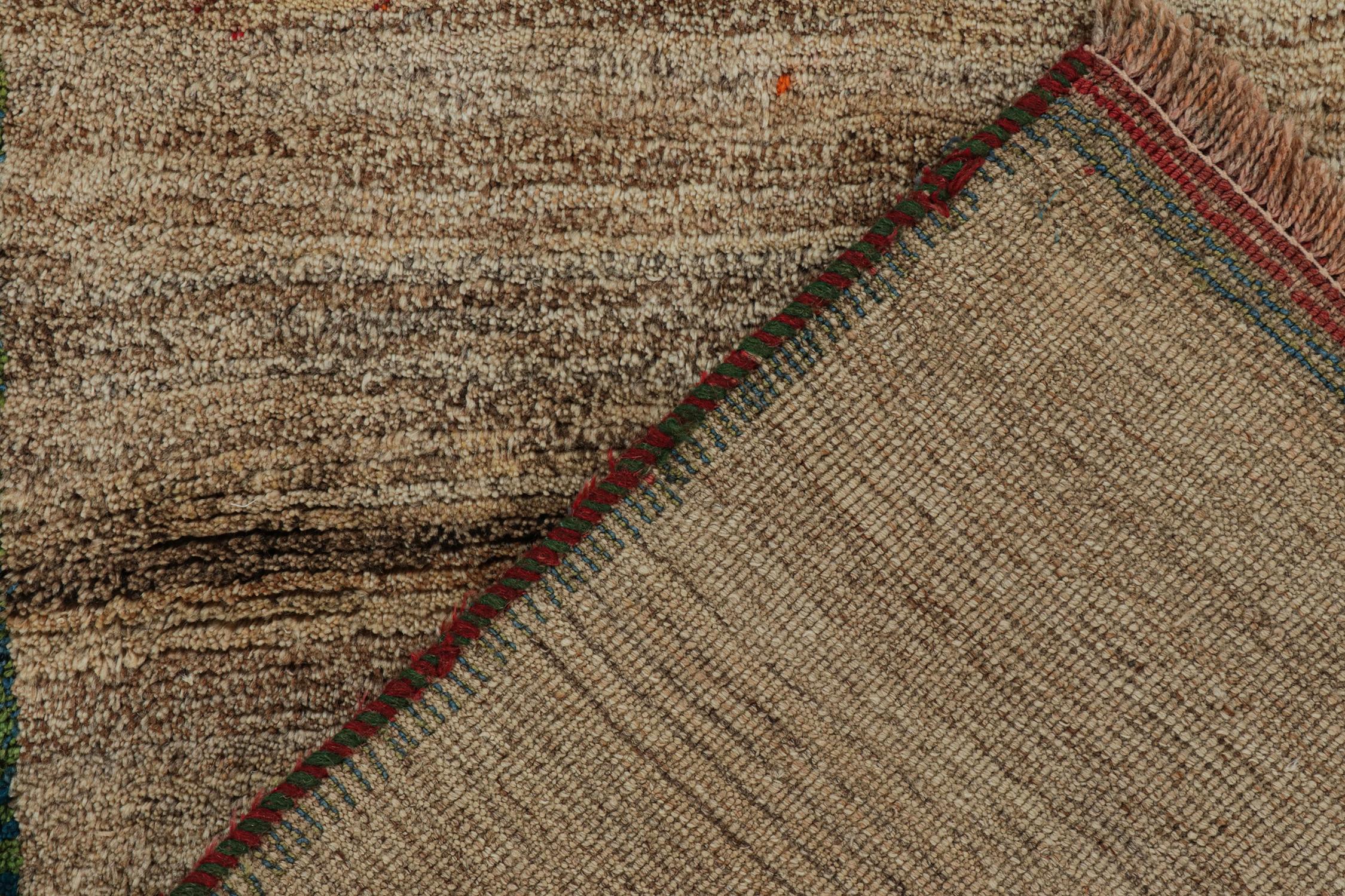 Wool Vintage Gabbeh Tribal Rug in Beige-Brown Stripes, Open Field by Rug & Kilim For Sale