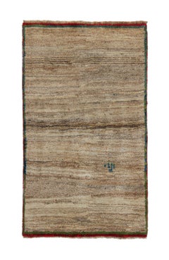 Tappeto tribale Gabbeh vintage a strisce beige-marroni, campo aperto by Rug & Kilim