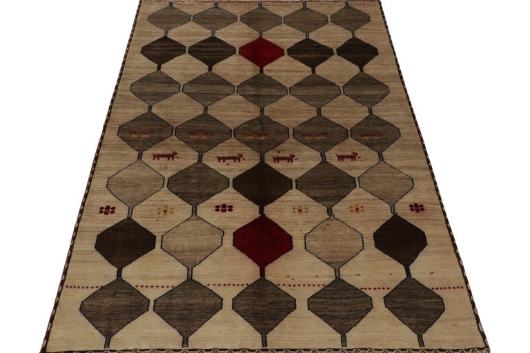 Vintage Gabbeh Tribal Rug in Beige-Brown, Gray and Red Accents by Rug ...