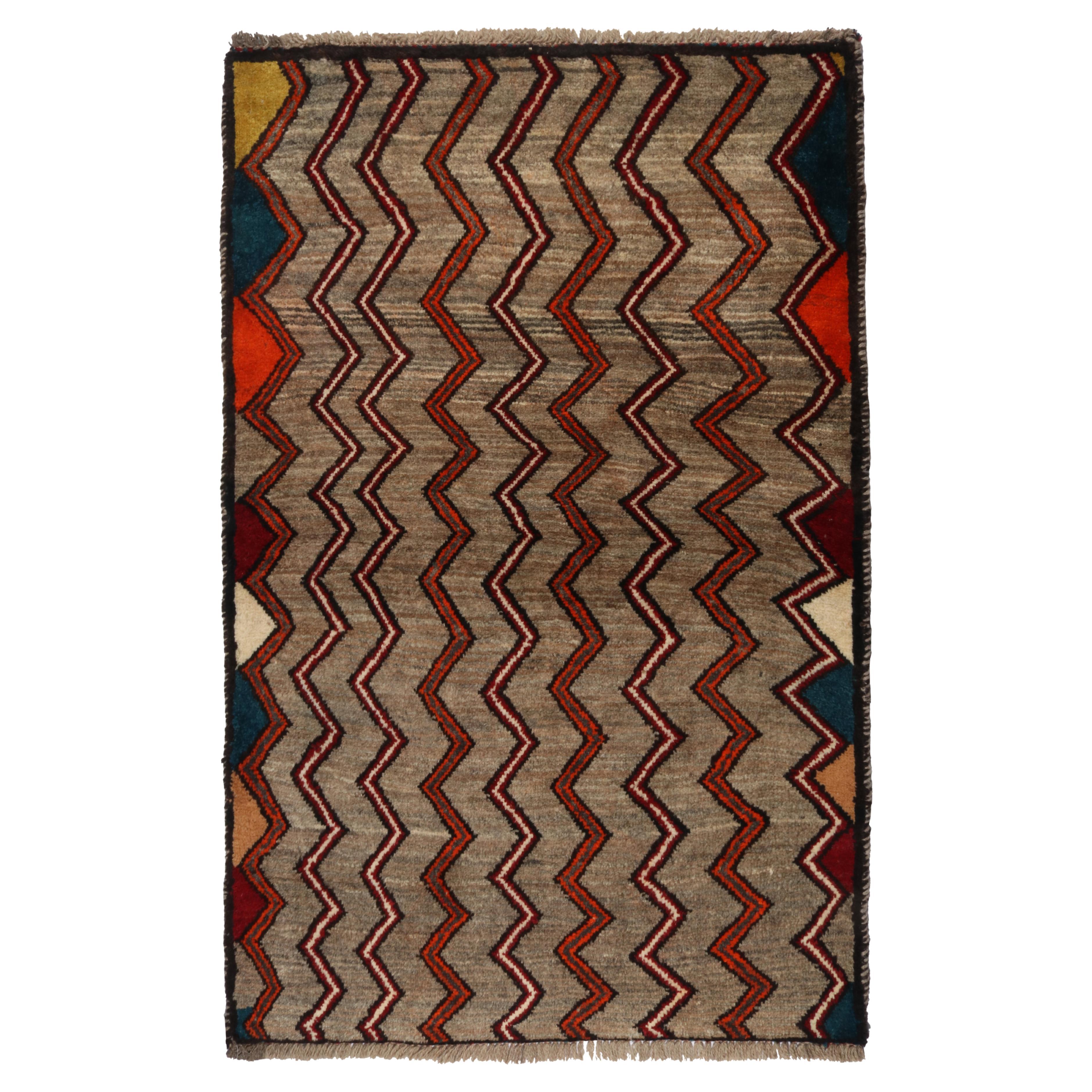 Vintage Gabbeh Tribal Rug in BeigeBrown and Gold Motifs by Rug and